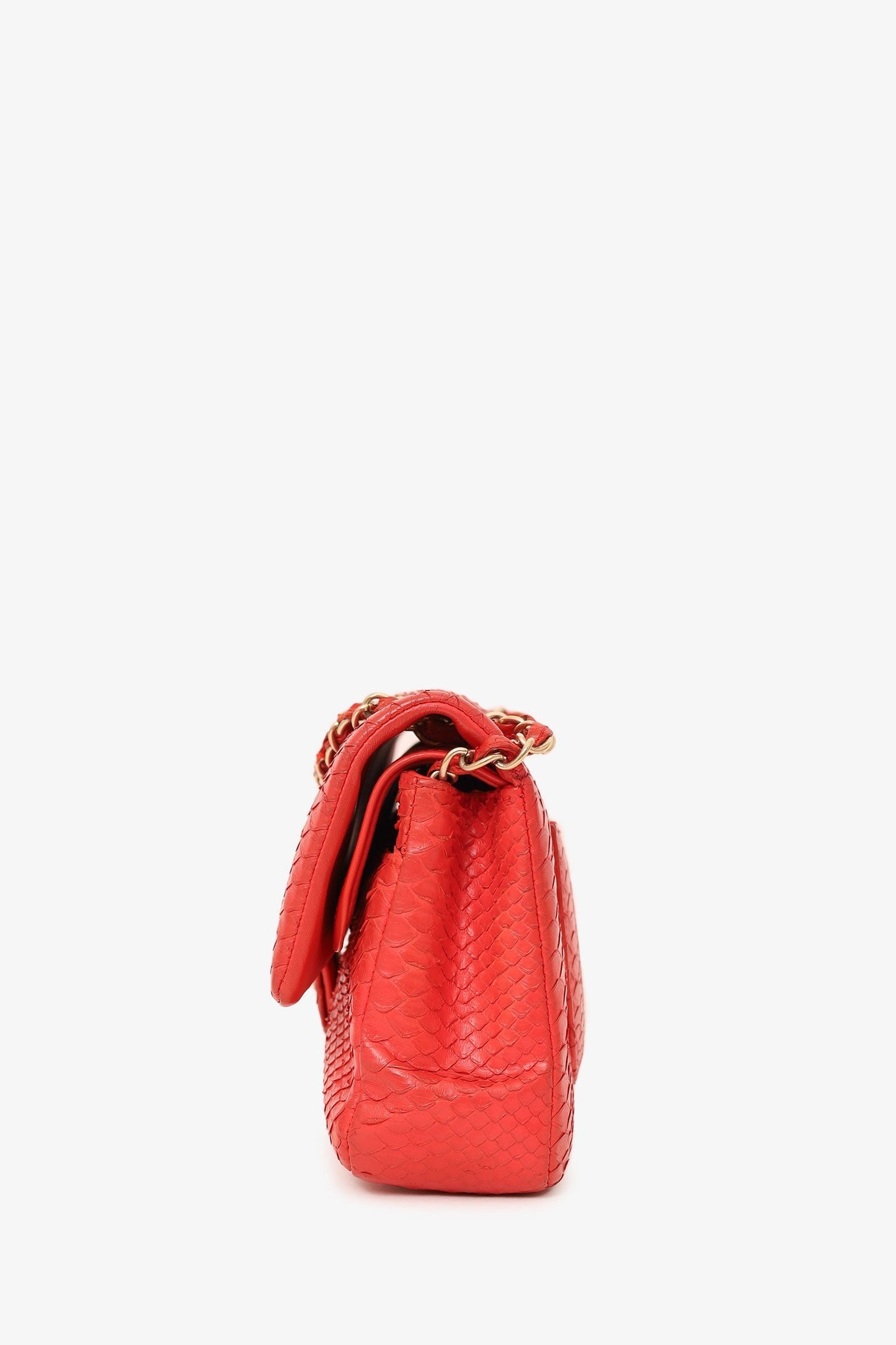 Chanel 2016-17 Red Python Leather Medium Double Flap Bag