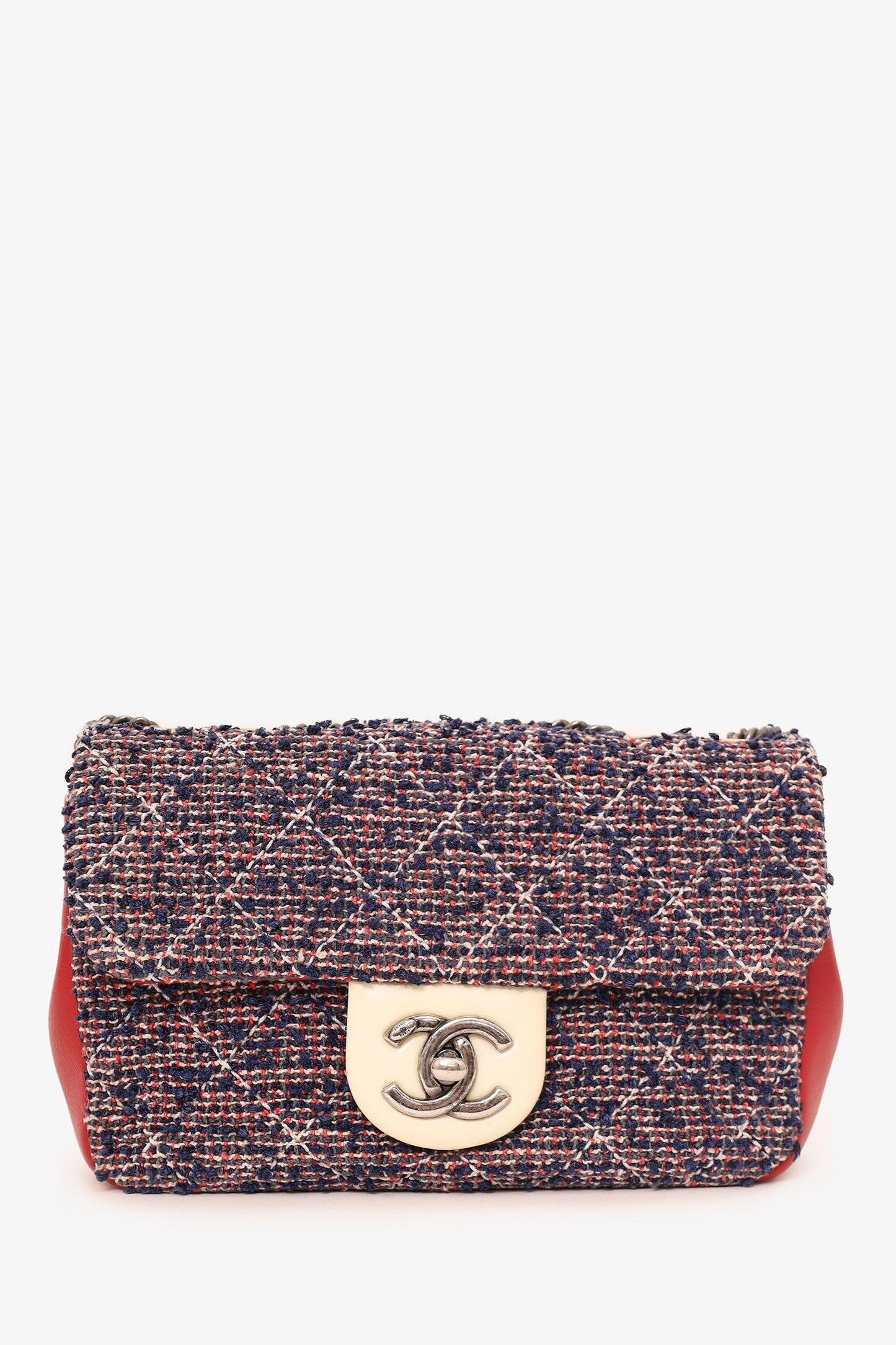 Chanel 2016-17 Navy/Red Tweed Mini Single Flap Bag