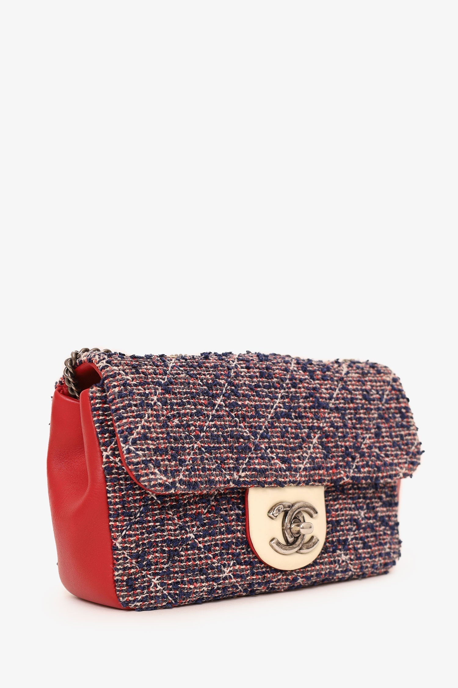 Chanel 2016-17 Navy/Red Tweed Mini Single Flap Bag