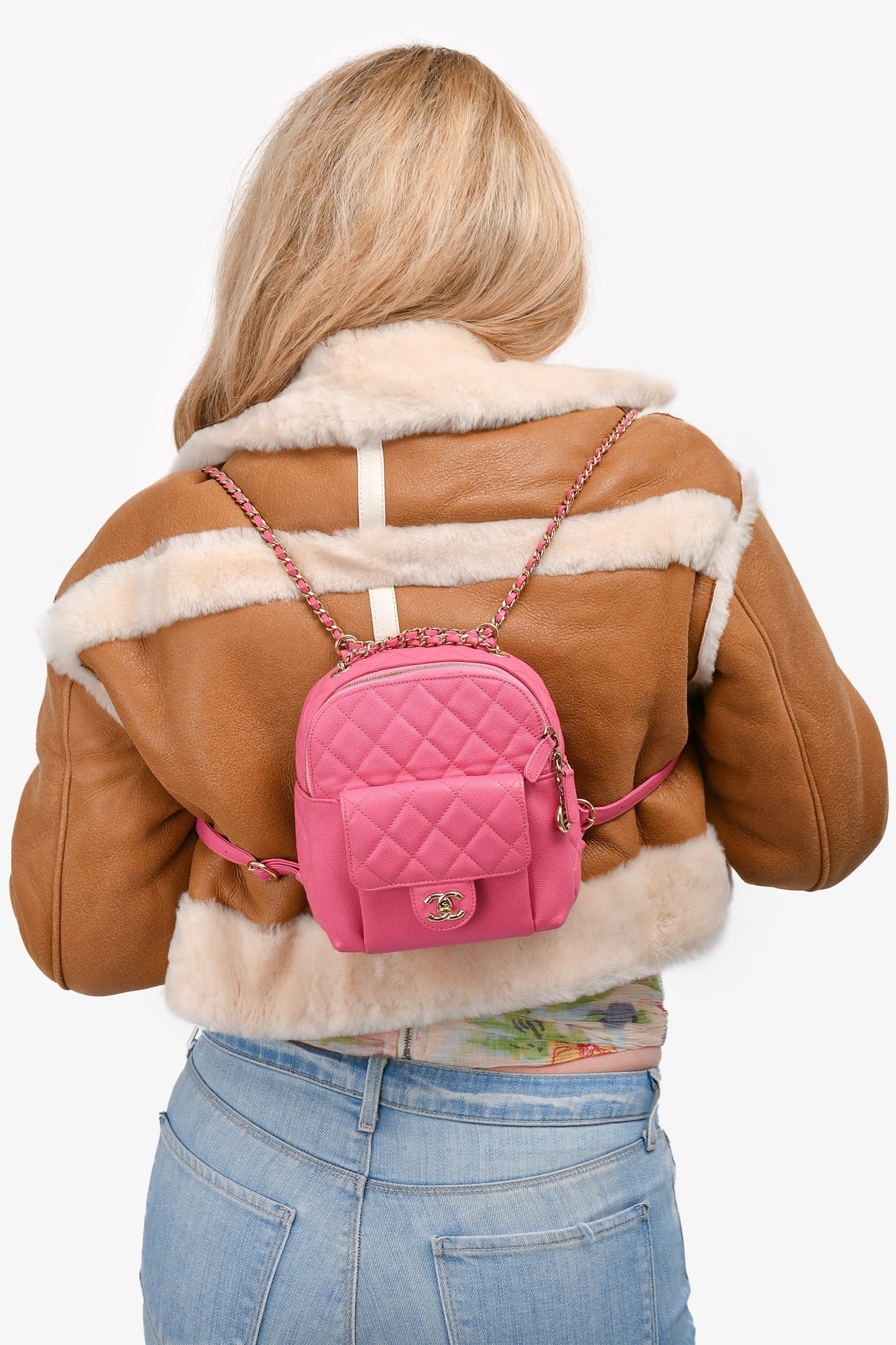 Chanel 2019 Hot Pink Caviar Leather Mini Chain Backpack