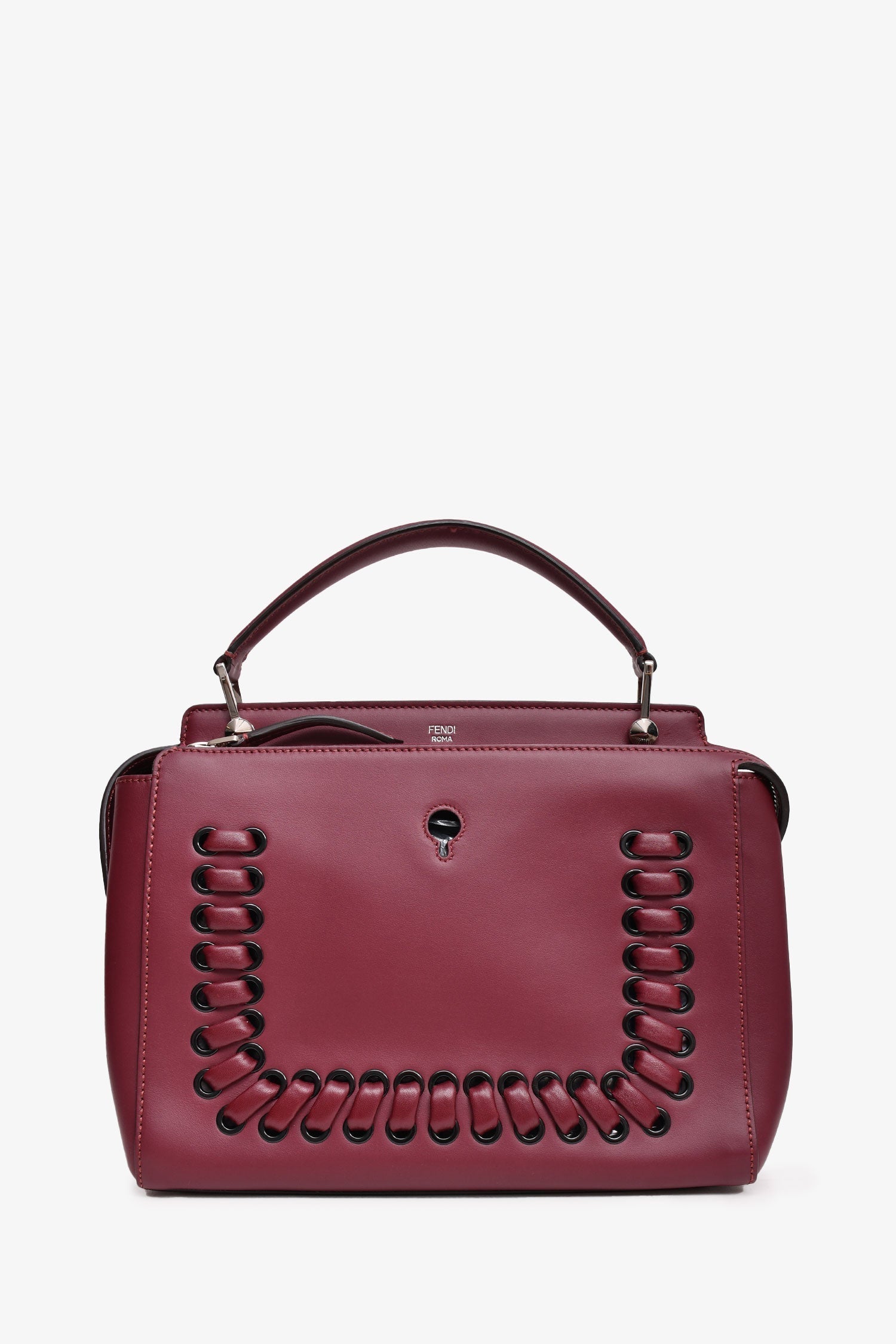 Fendi Burgundy Leather Lace Up 'Dotcom' Top Handle with Strap