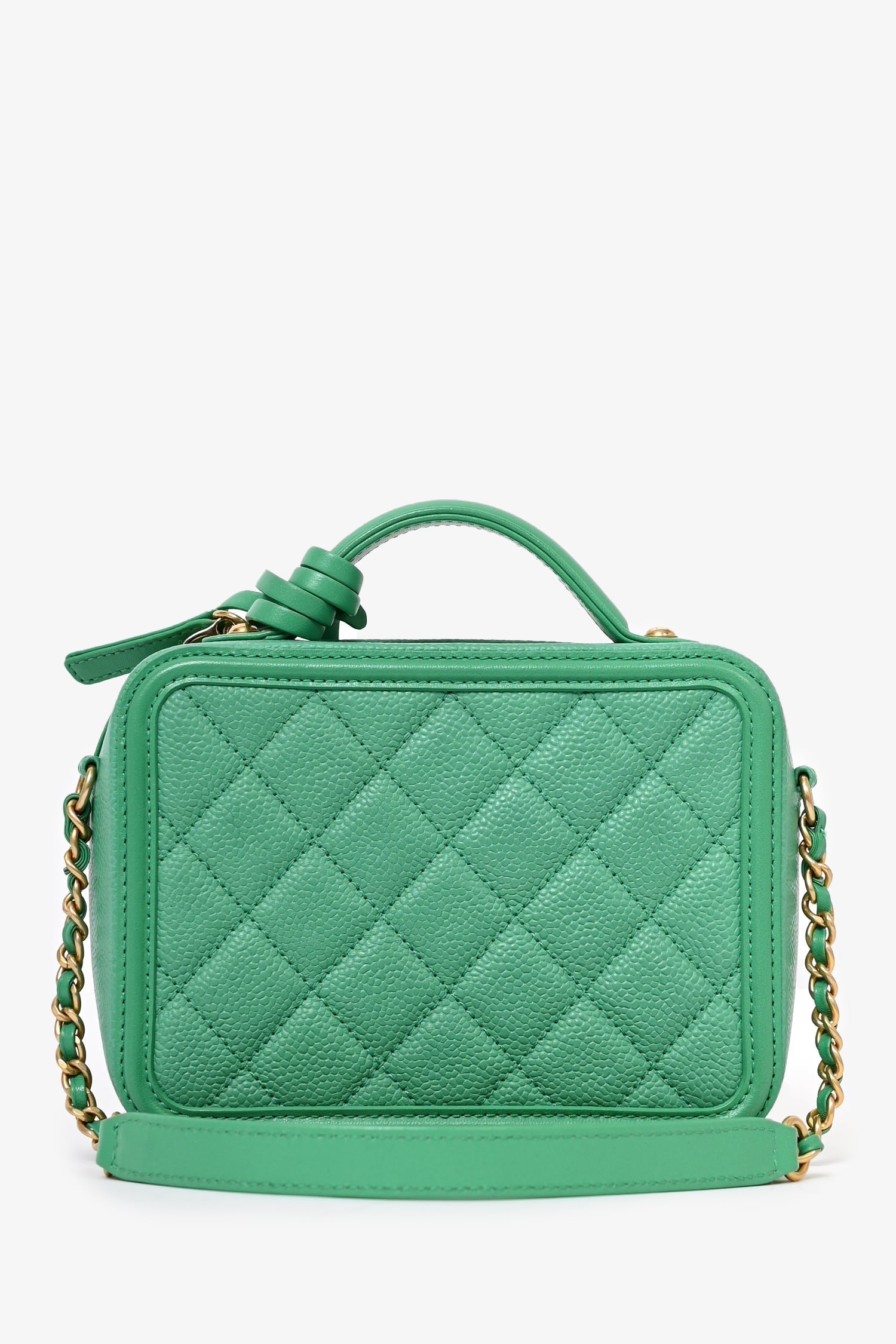 Chanel 2017/18 Green Caviar Leather Small Filigree Vanity Case Handbag