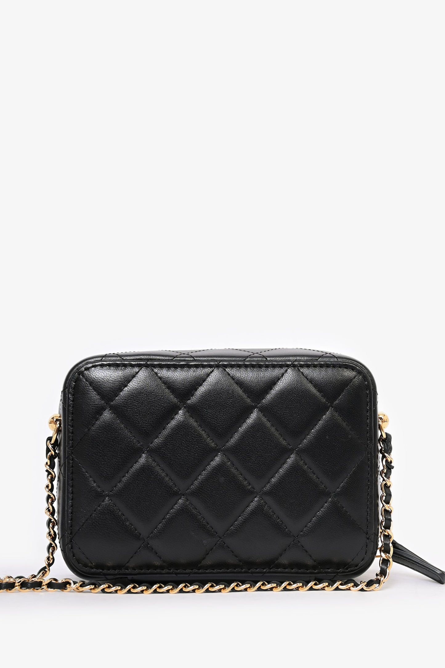 Chanel 2021 Black Leather Gold CC Plate Mini Vanity Crossbody