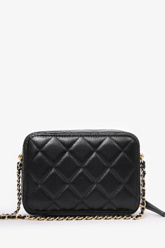 Chanel 2021 Black Leather Gold CC Plate Mini Vanity Crossbody