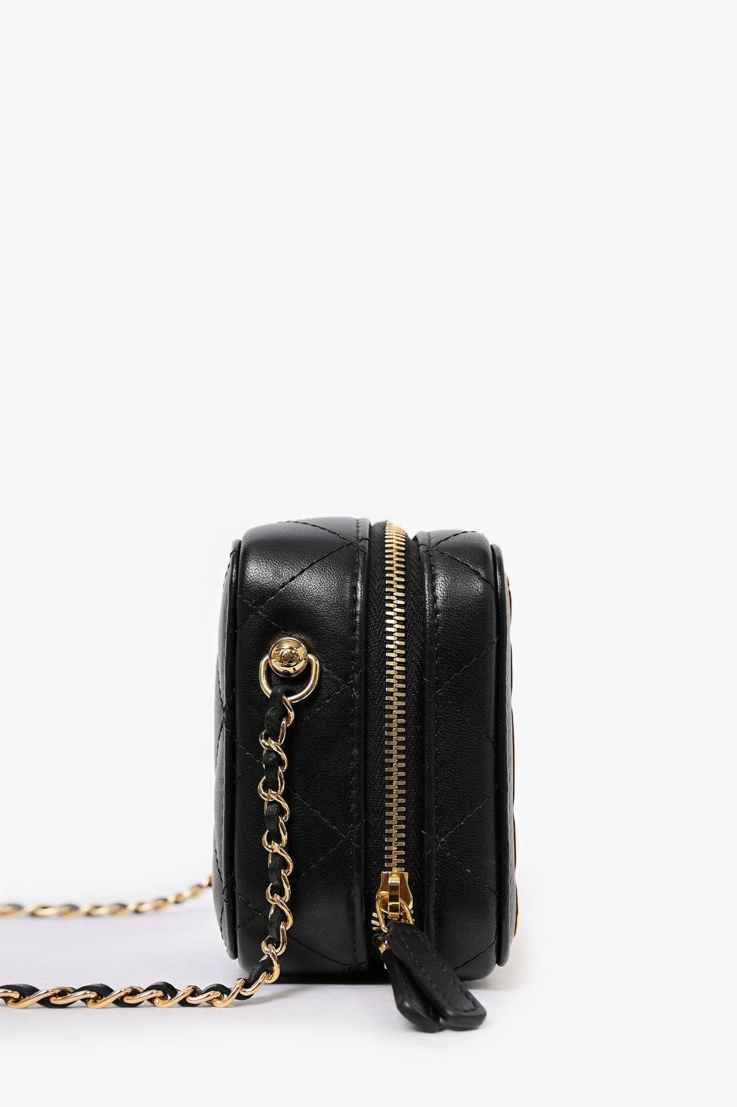 Chanel 2021 Black Leather Gold CC Plate Mini Vanity Crossbody
