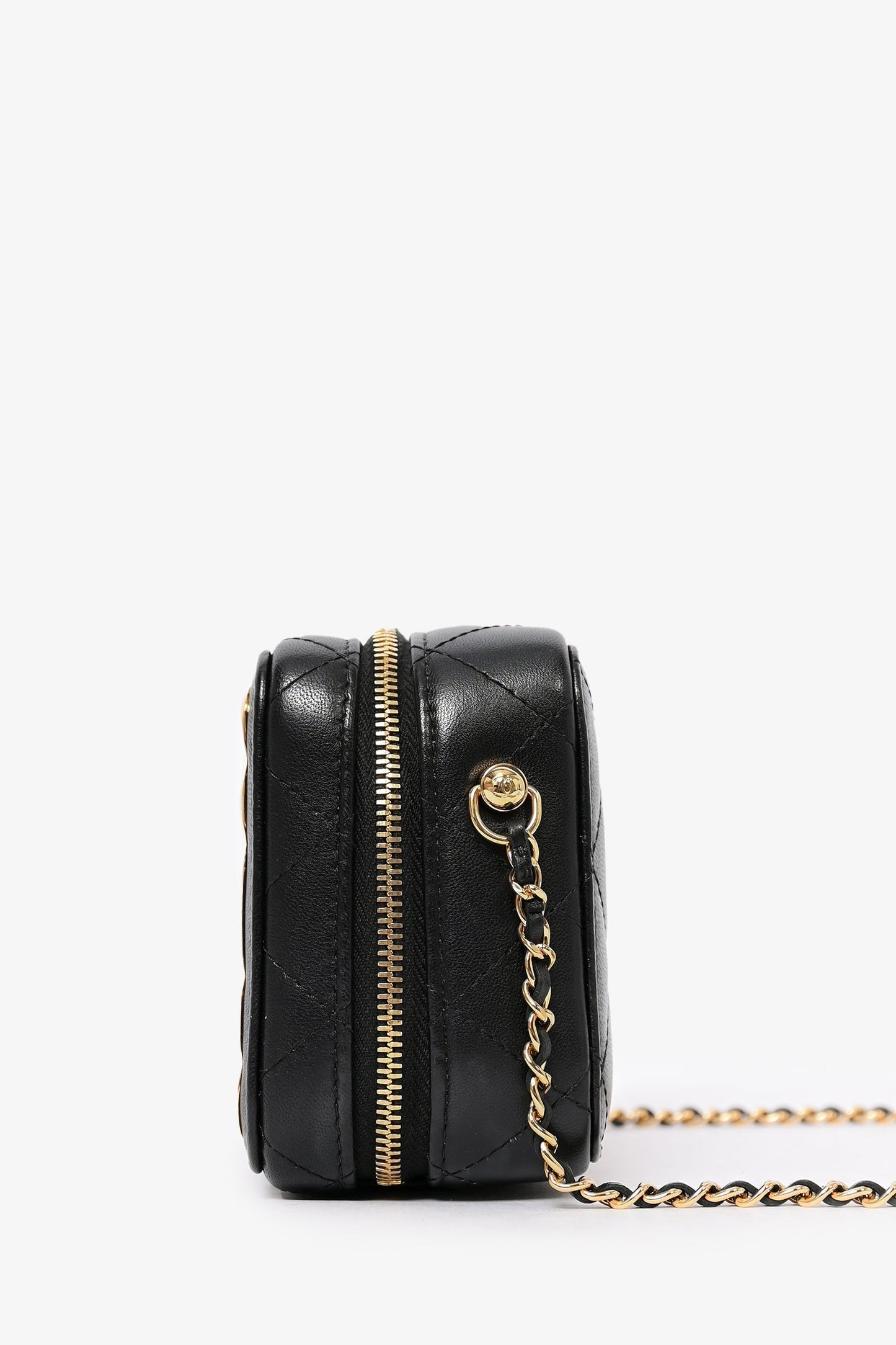 Chanel 2021 Black Leather Gold CC Plate Mini Vanity Crossbody