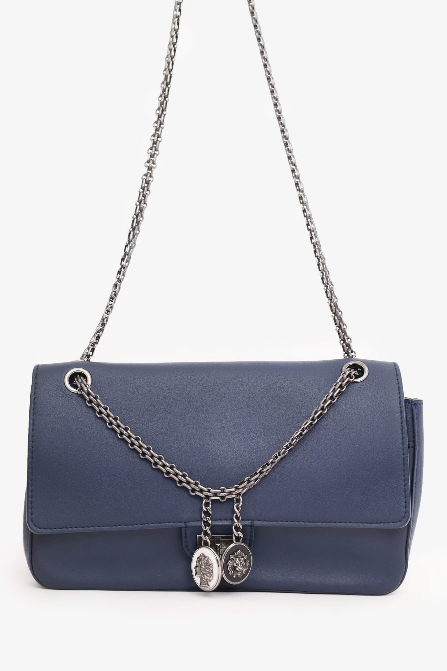 Chanel 2017 Navy Leather Medallion Charm Reissue 2.55 Shoulder Bag
