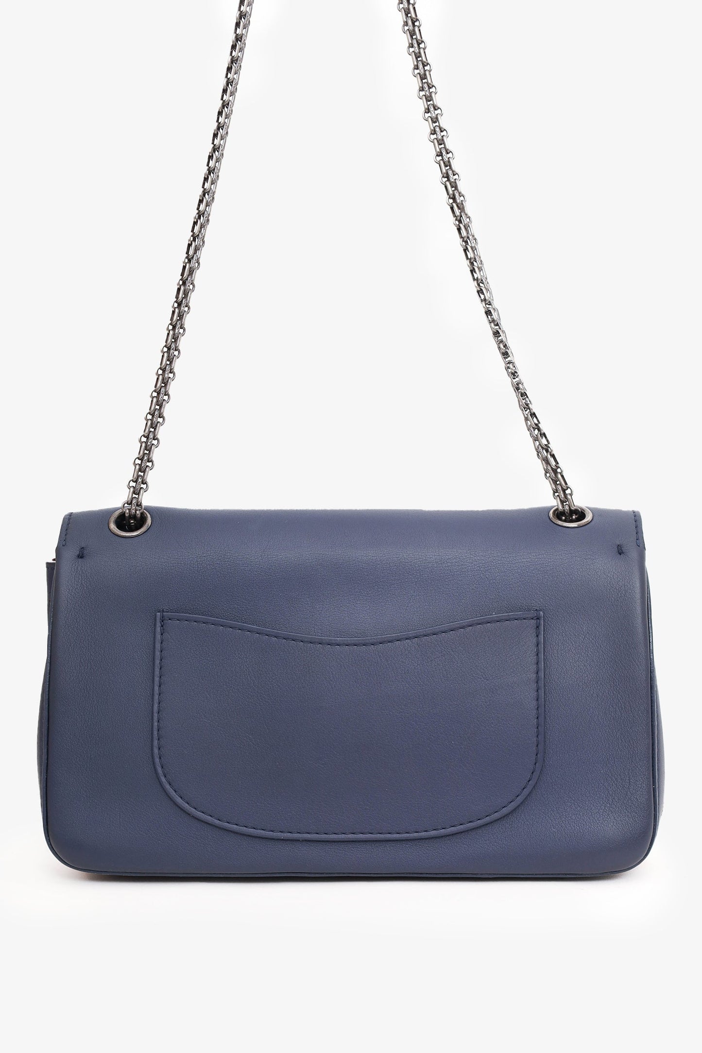 Chanel 2017 Navy Leather Medallion Charm Reissue 2.55 Shoulder Bag