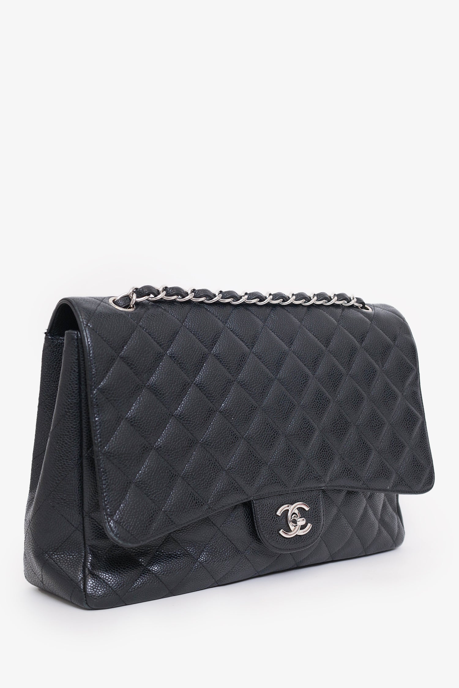 Chanel 2009-10 Black Caviar Leather Maxi Single Flap Shoulder Bag