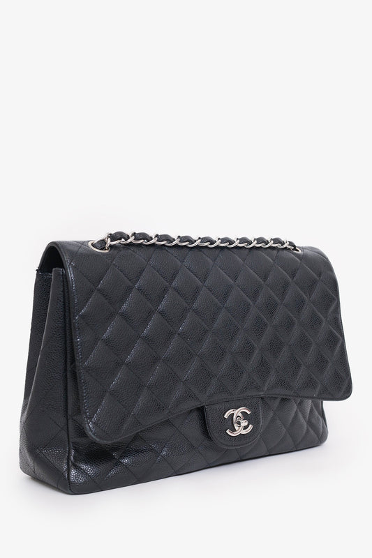 Chanel 2009-10 Black Caviar Leather Maxi Single Flap Shoulder Bag