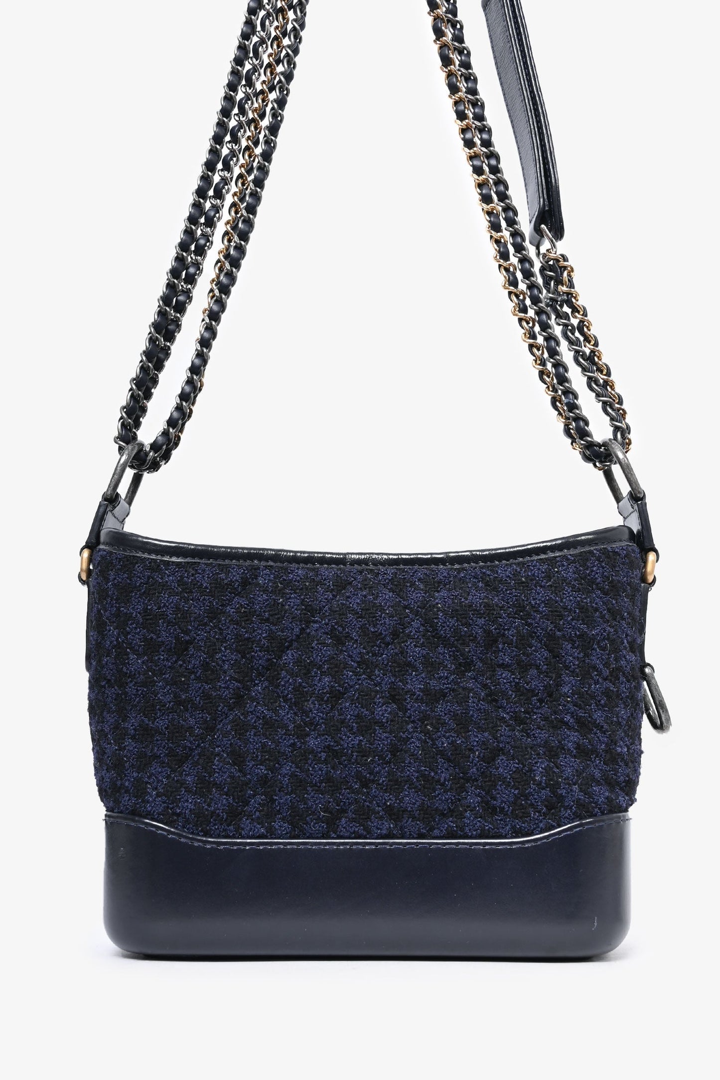 Chanel 2017 Black Leather/Navy Tweed Small Gabrielle Shoulder Bag (As Is)