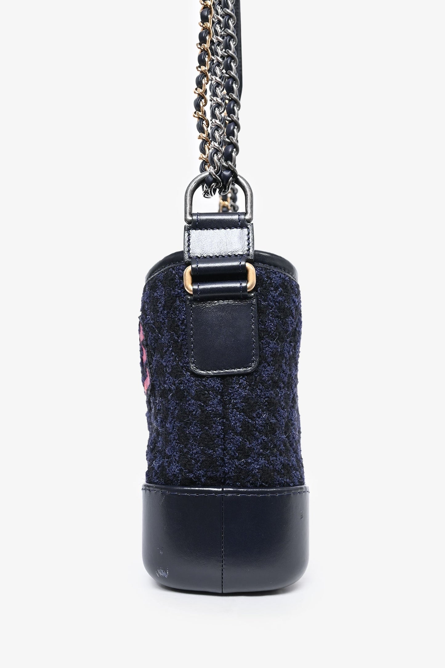 Chanel 2017 Black Leather/Navy Tweed Small Gabrielle Shoulder Bag (As Is)