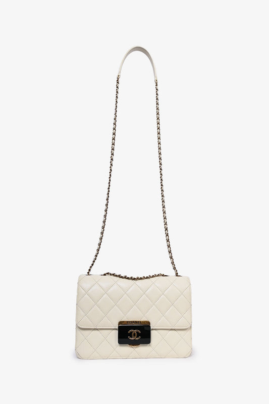 Chanel 2016 Cream Leather Beauty Lock Flap Shoulder Bag
