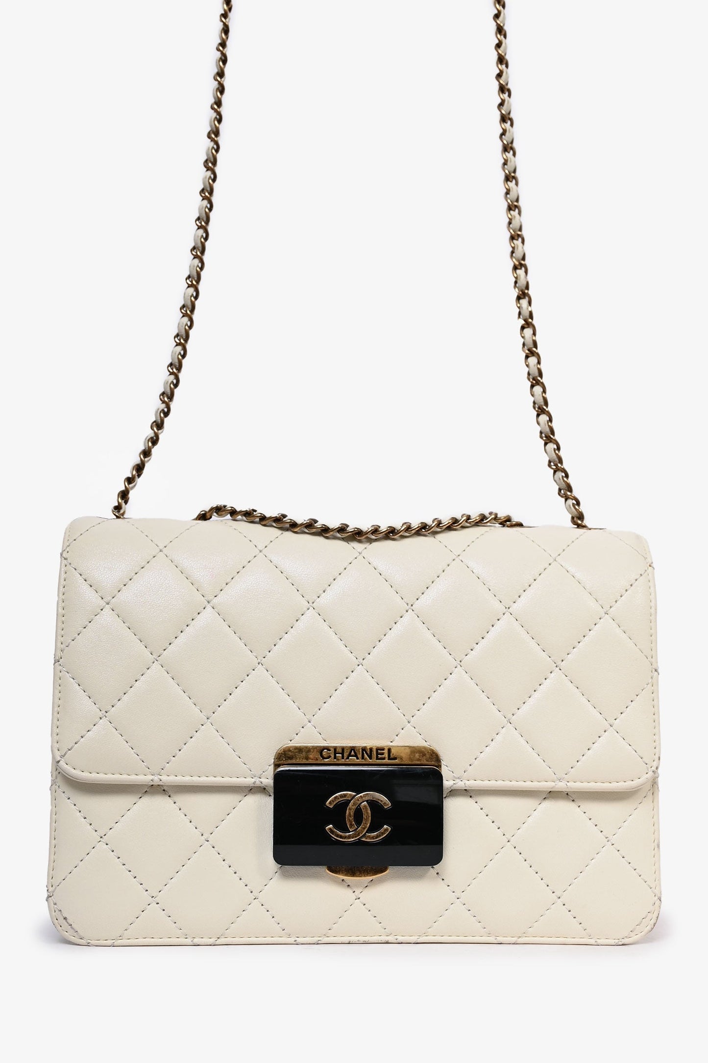 Chanel 2016 Cream Leather Beauty Lock Flap Shoulder Bag