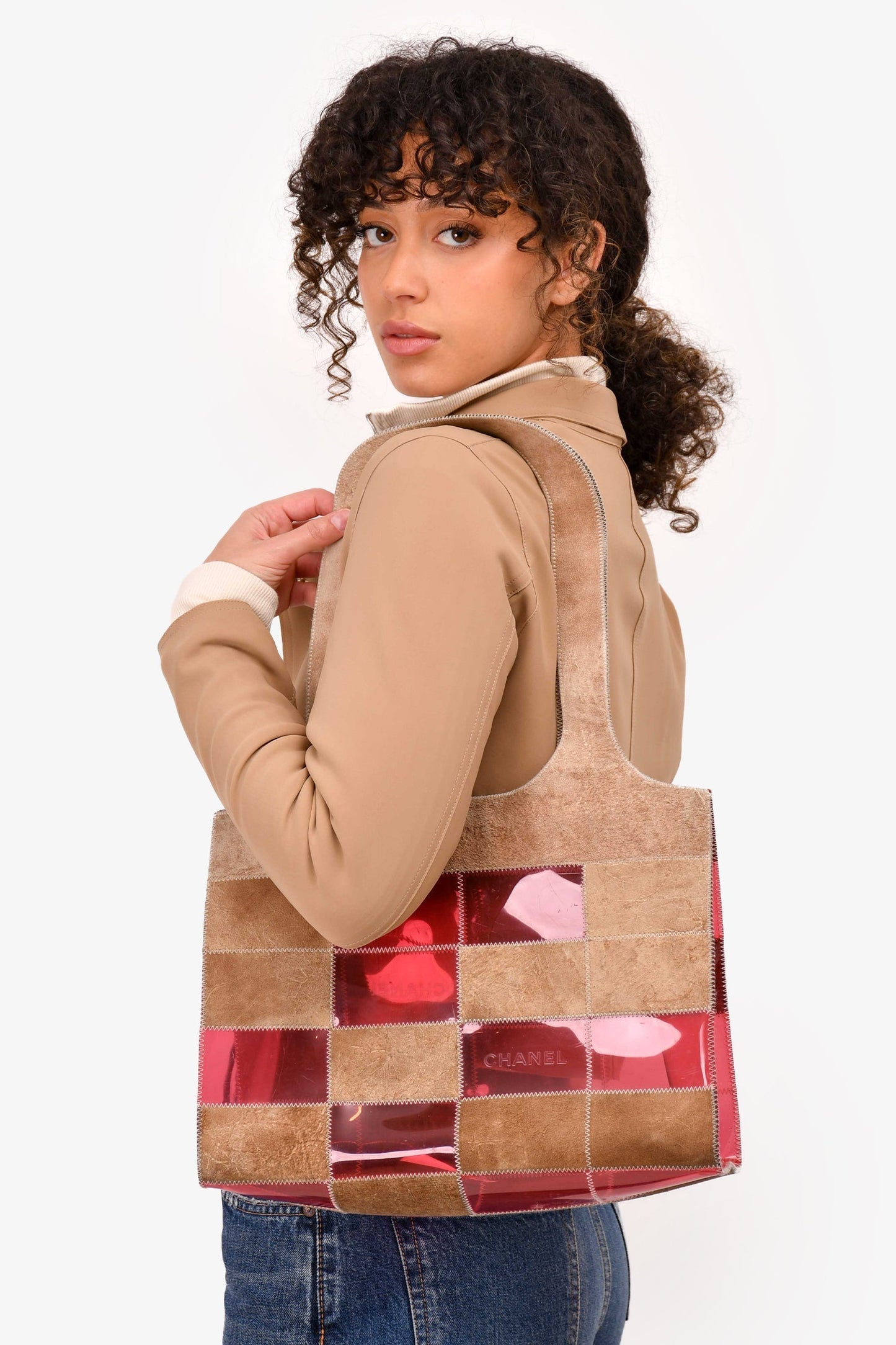 Chanel 1997/99 Pink/Beige Suede Translucent Patchwork Tote (As Is)