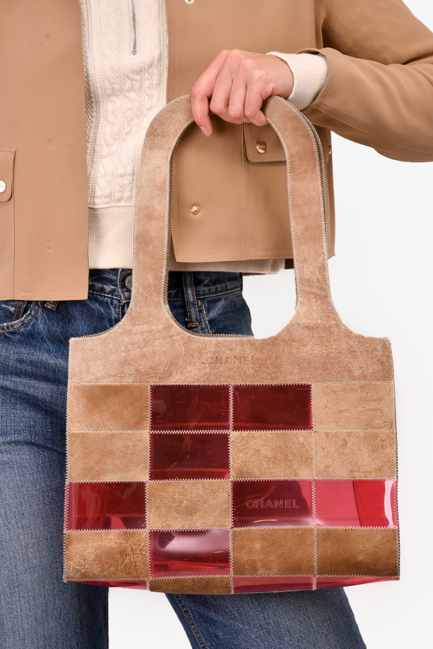 Chanel 1997/99 Pink/Beige Suede Translucent Patchwork Tote (As Is)