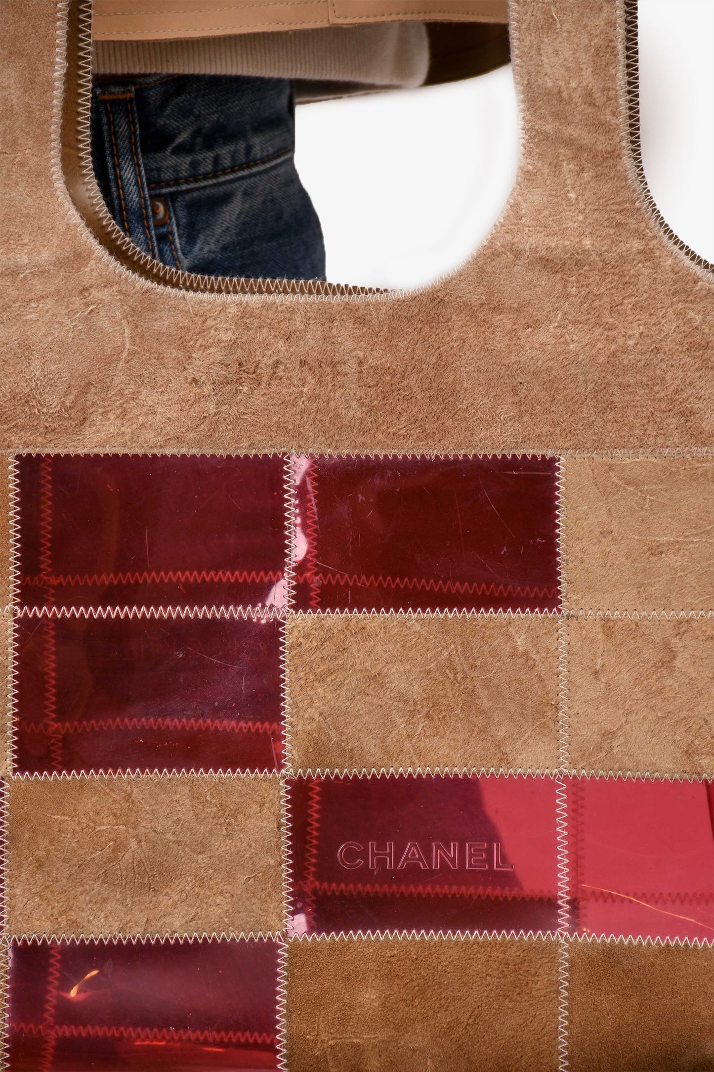 Chanel 1997/99 Pink/Beige Suede Translucent Patchwork Tote (As Is)