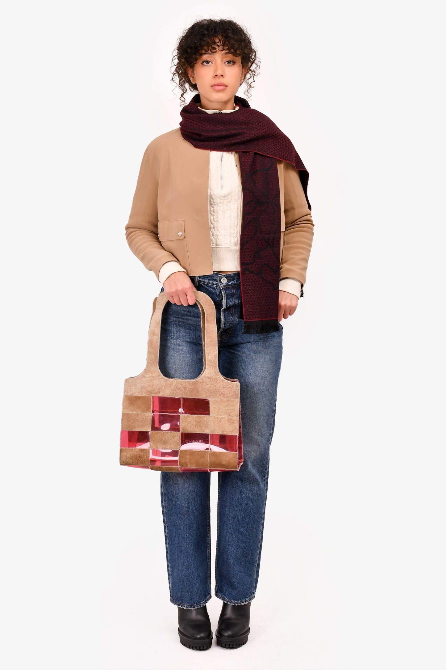 Chanel 1997/99 Pink/Beige Suede Translucent Patchwork Tote (As Is)