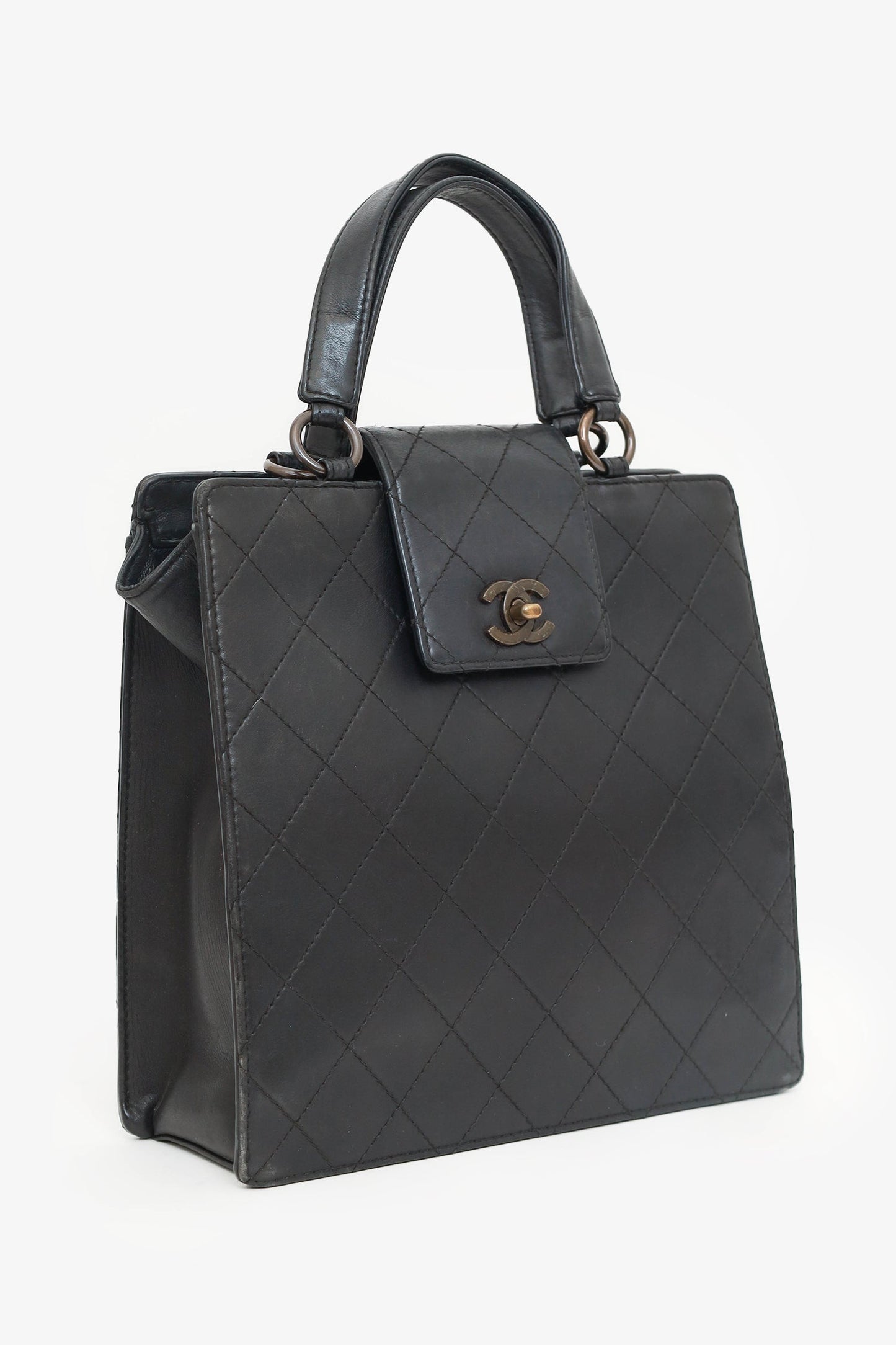Chanel 1996-97 Black Leather Matelasse Coco Mark Tote
