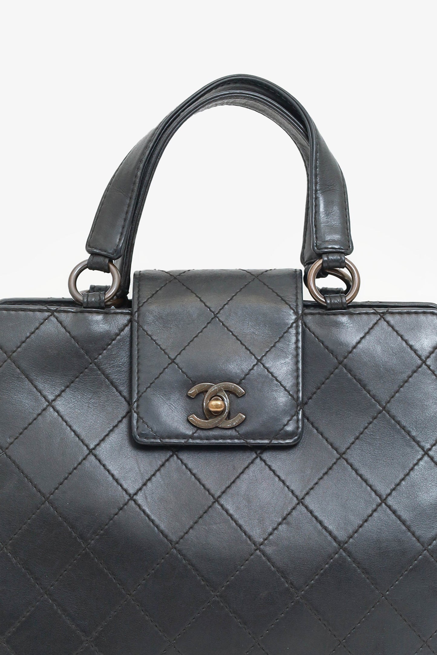 Chanel 1996-97 Black Leather Matelasse Coco Mark Tote