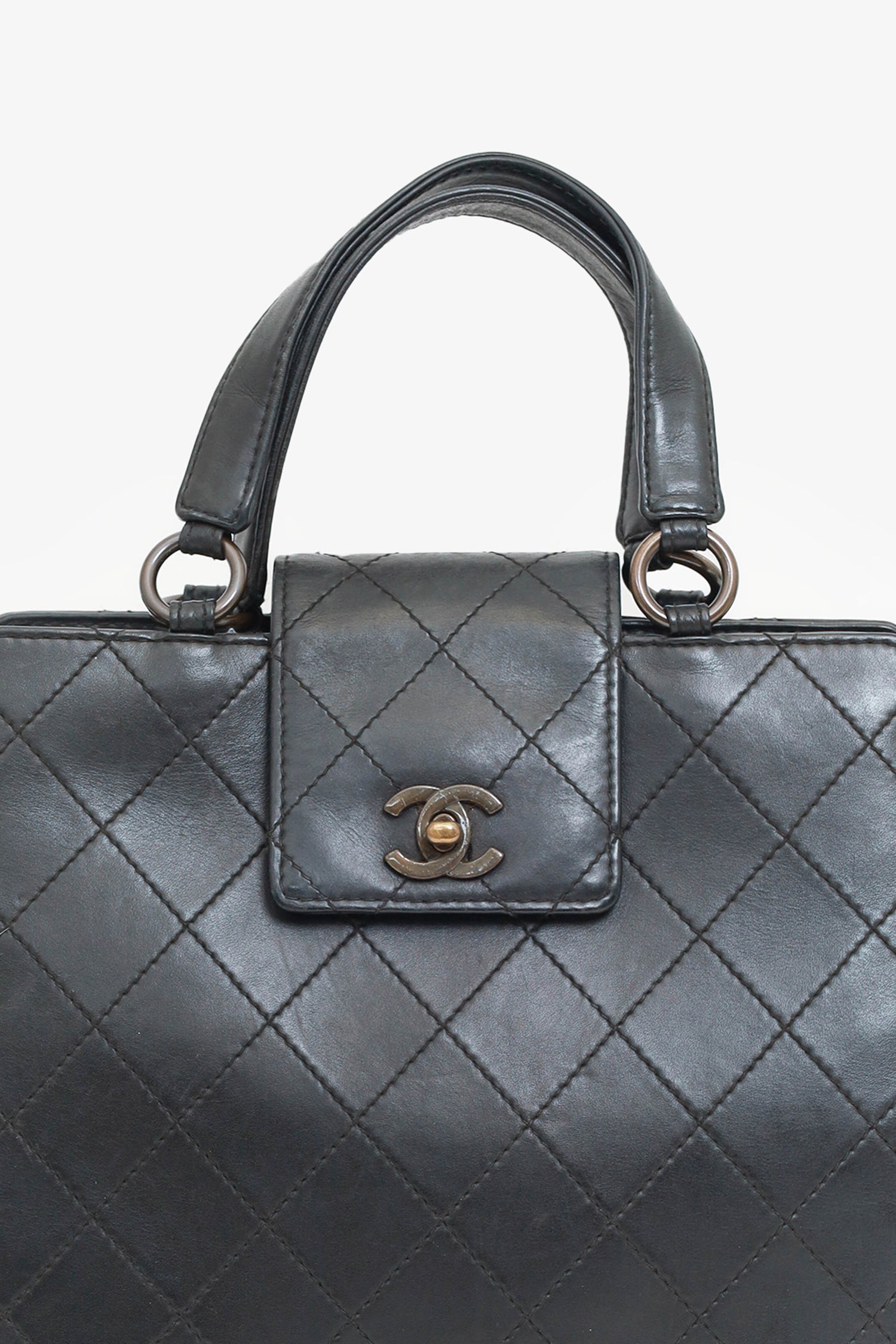 Chanel 1996-97 Black Leather Matelasse Coco Mark Tote