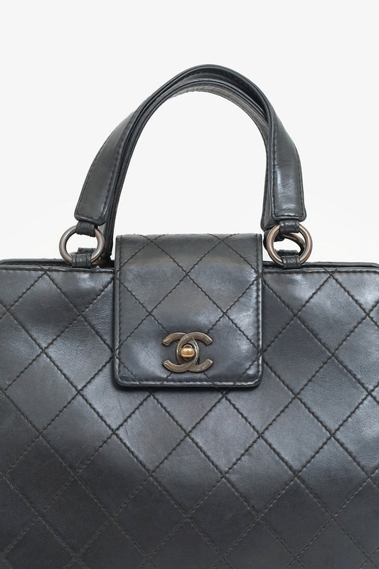 Chanel 1996-97 Black Leather Matelasse Coco Mark Tote