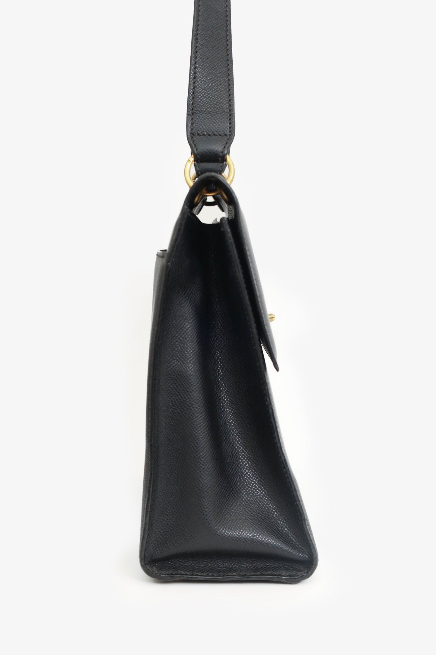 Chanel 1997-99 Black Caviar Leather Straight Flap Shoulder Bag