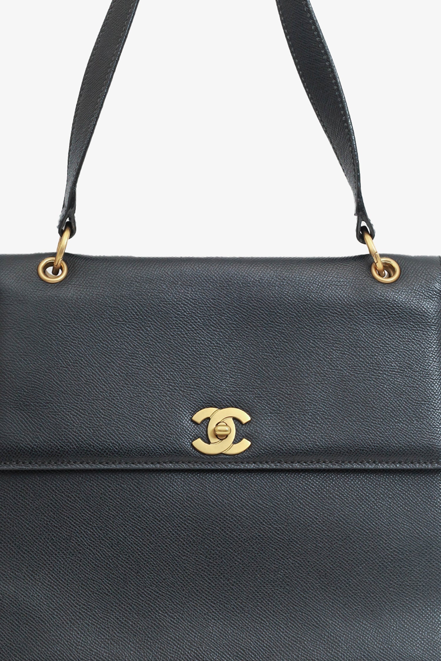 Chanel 1997-99 Black Caviar Leather Straight Flap Shoulder Bag