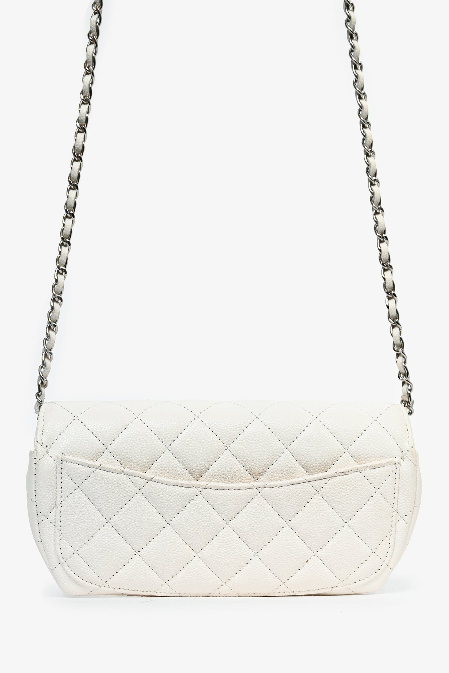 Chanel 2021 White Caviar Leather Sunglass Case with Chain Handbag