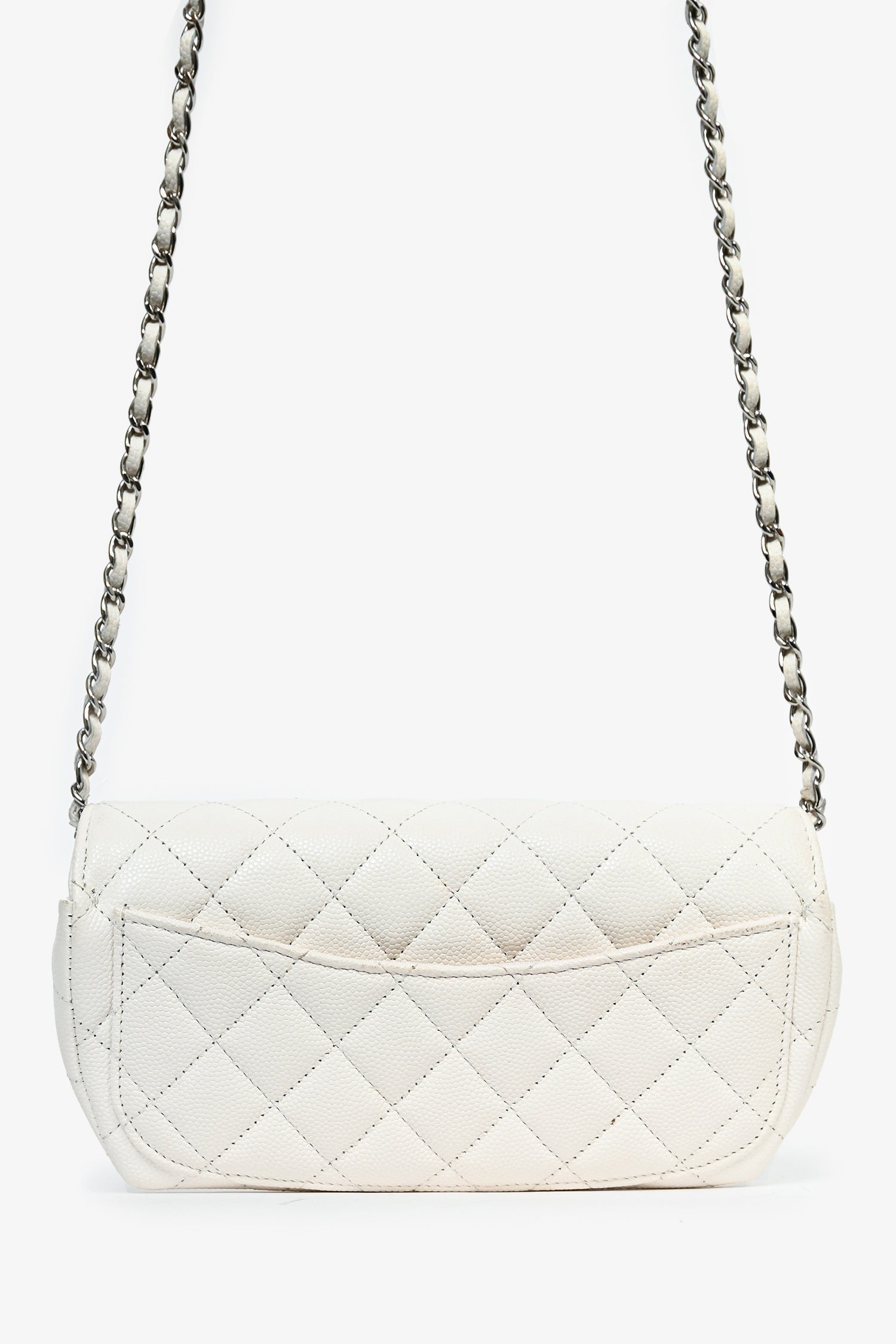 Chanel 2021 White Caviar Leather Sunglass Case with Chain Handbag