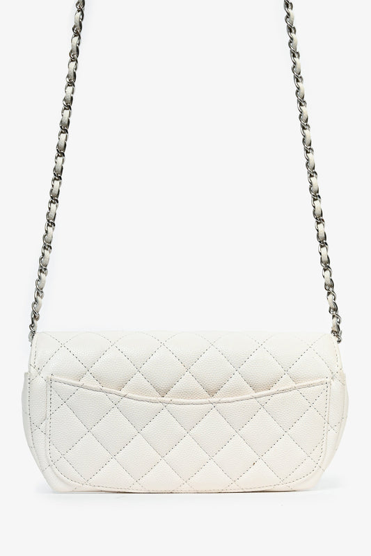 Chanel 2021 White Caviar Leather Sunglass Case with Chain Handbag