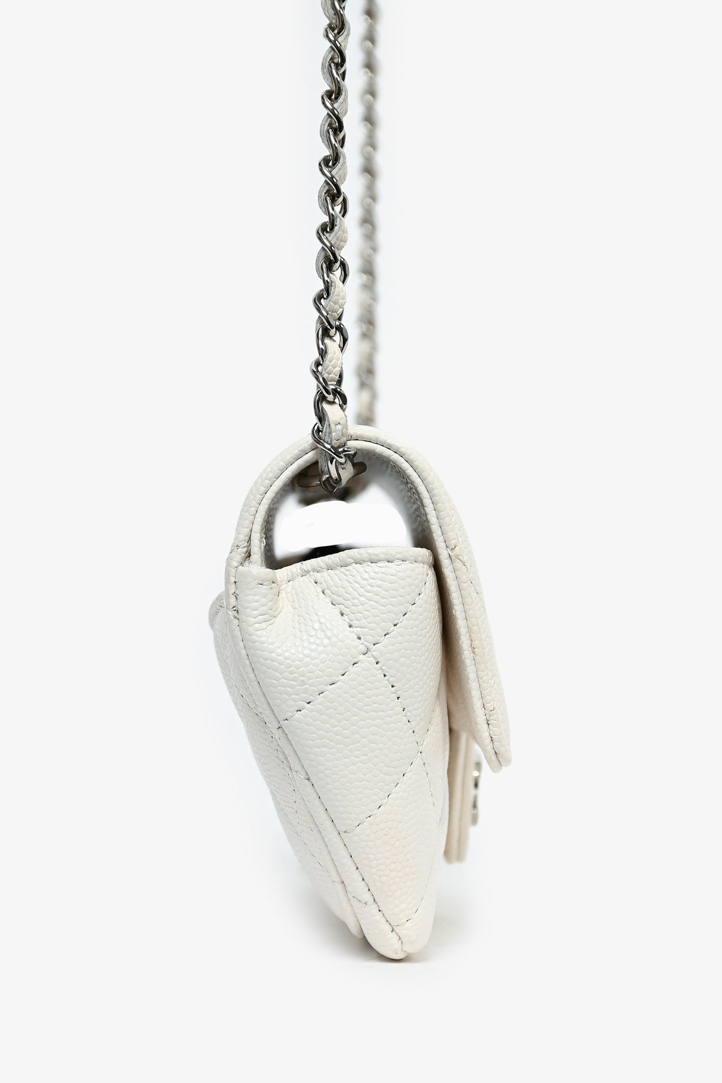 Chanel 2021 White Caviar Leather Sunglass Case with Chain Handbag