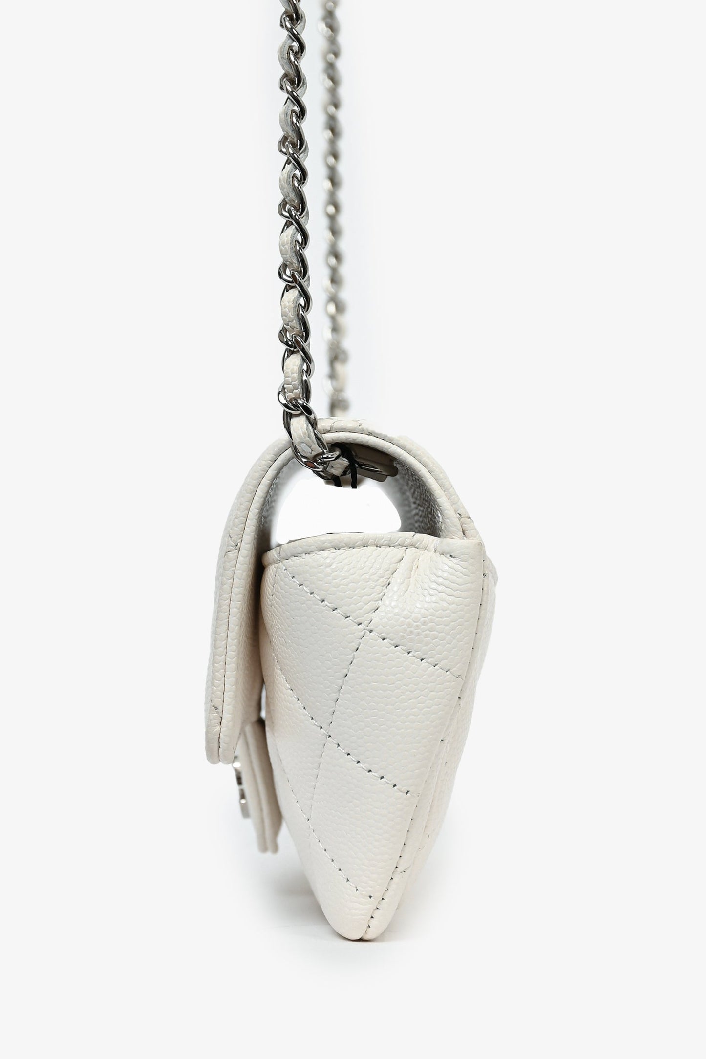 Chanel 2021 White Caviar Leather Sunglass Case with Chain Handbag