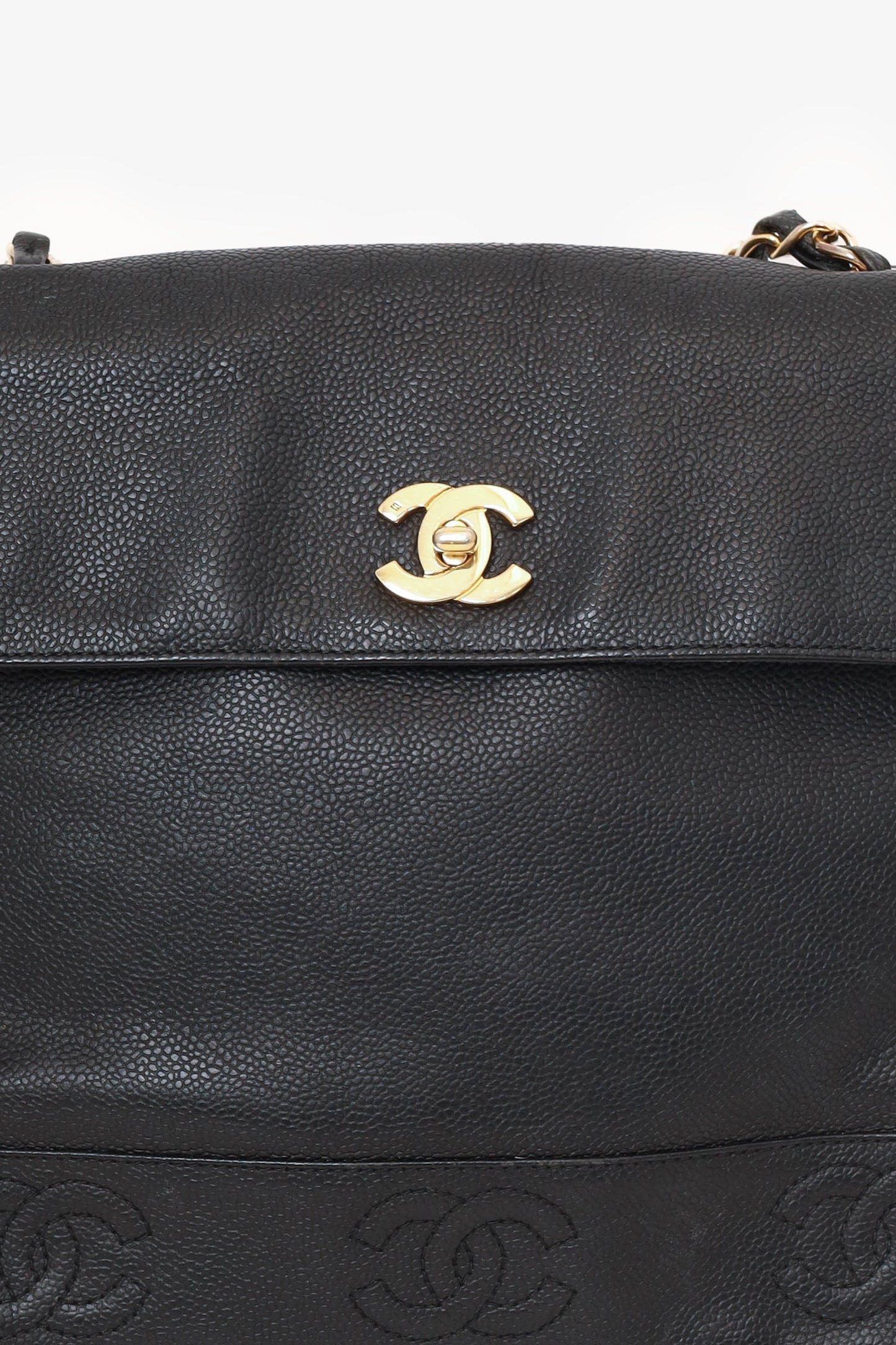 Chanel 1996-97 Black Caviar Leather Triple CC Shoulder Bag