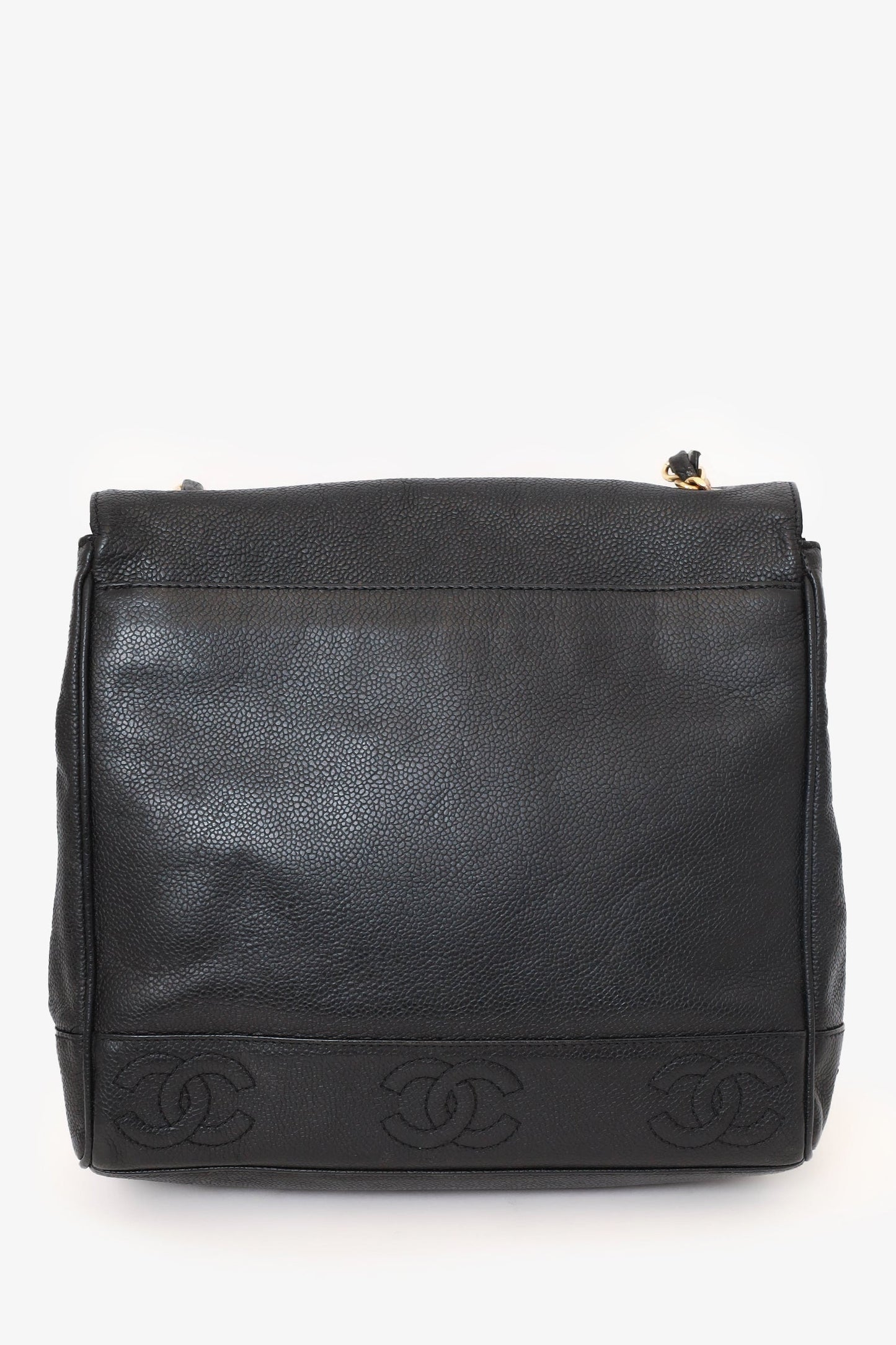 Chanel 1996-97 Black Caviar Leather Triple CC Shoulder Bag