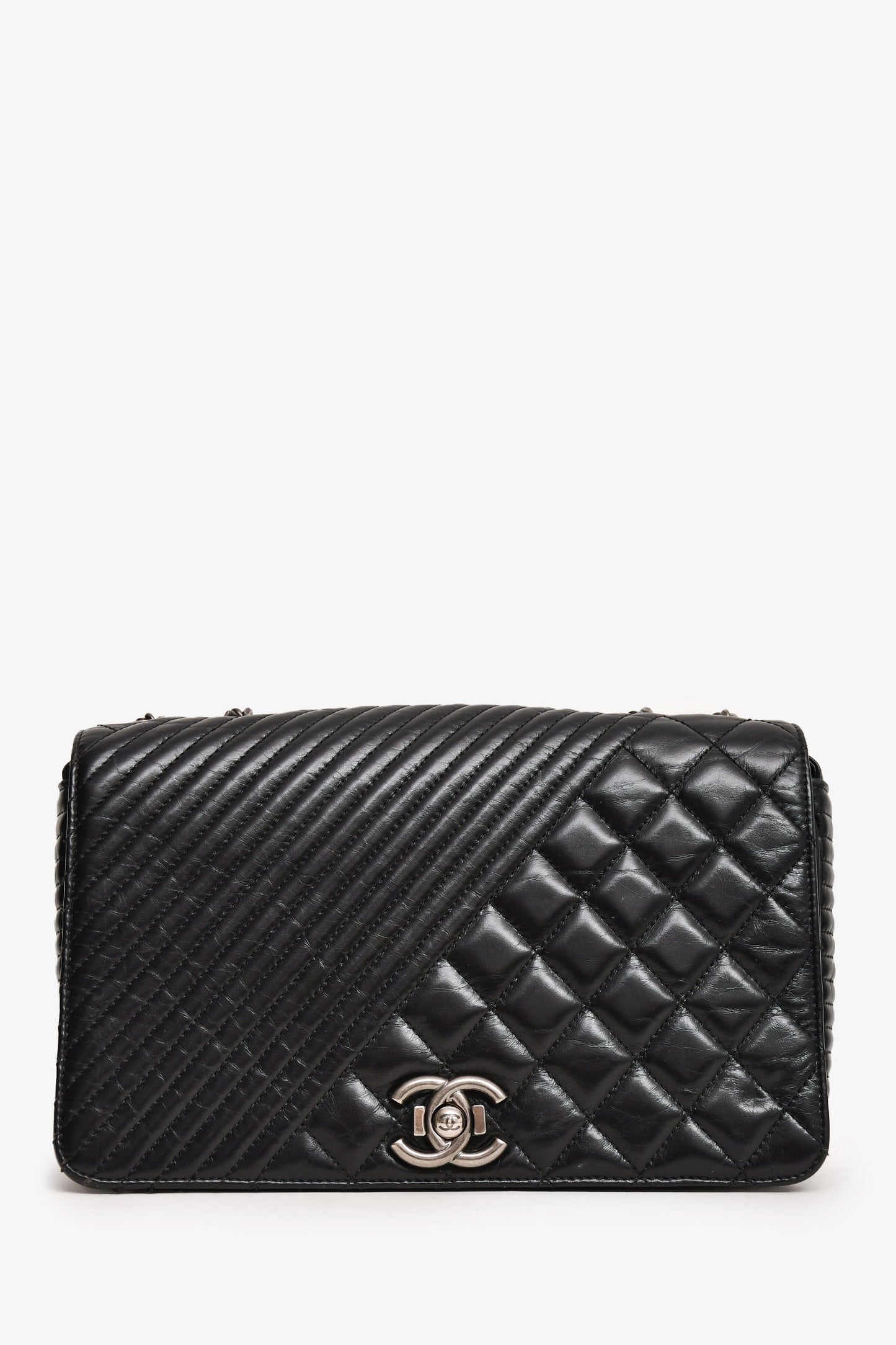 Chanel 2014 Black Glazed Leather Coco Boy Flap Bag
