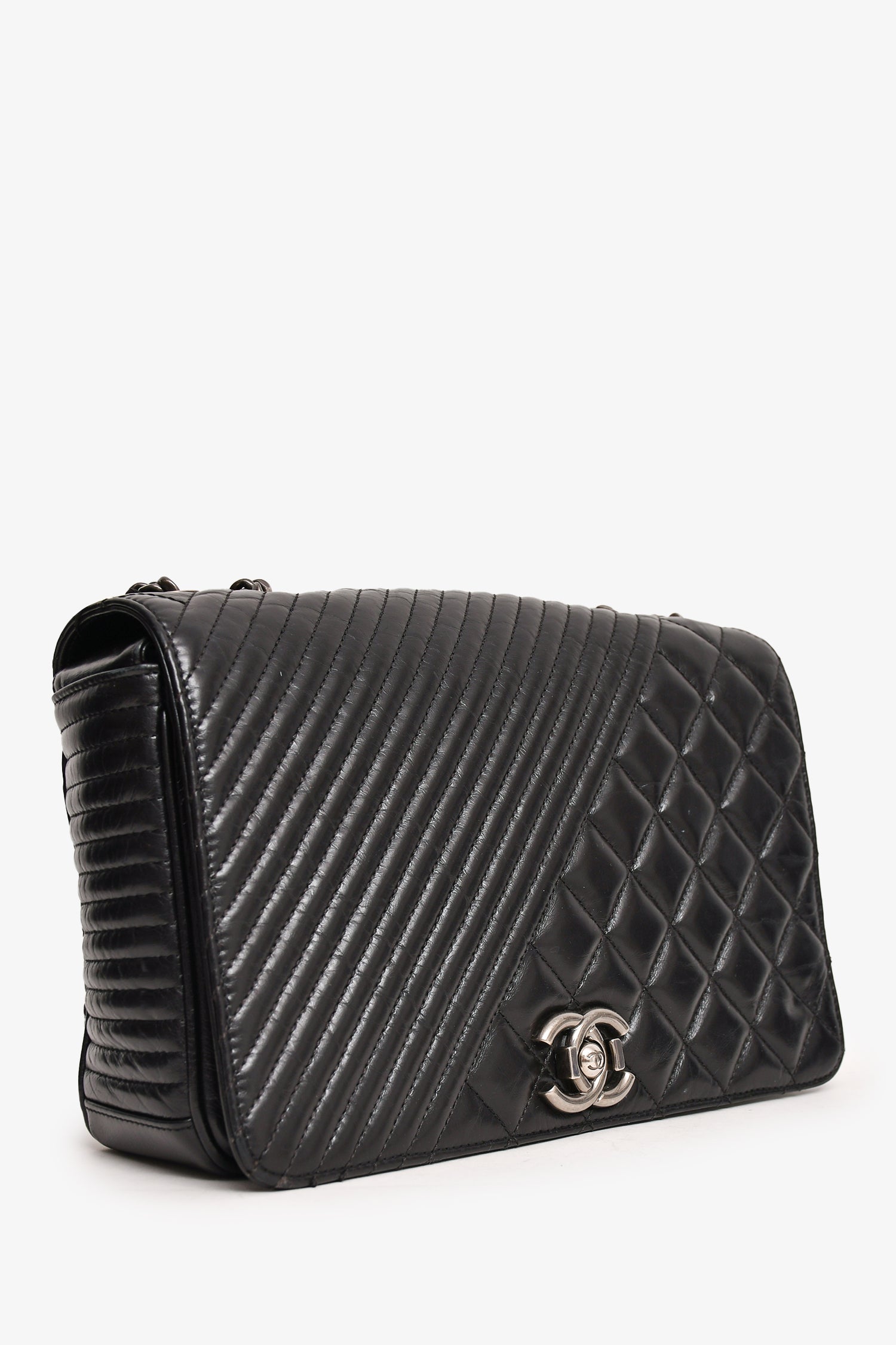 Chanel 2014 Black Glazed Leather Coco Boy Flap Bag