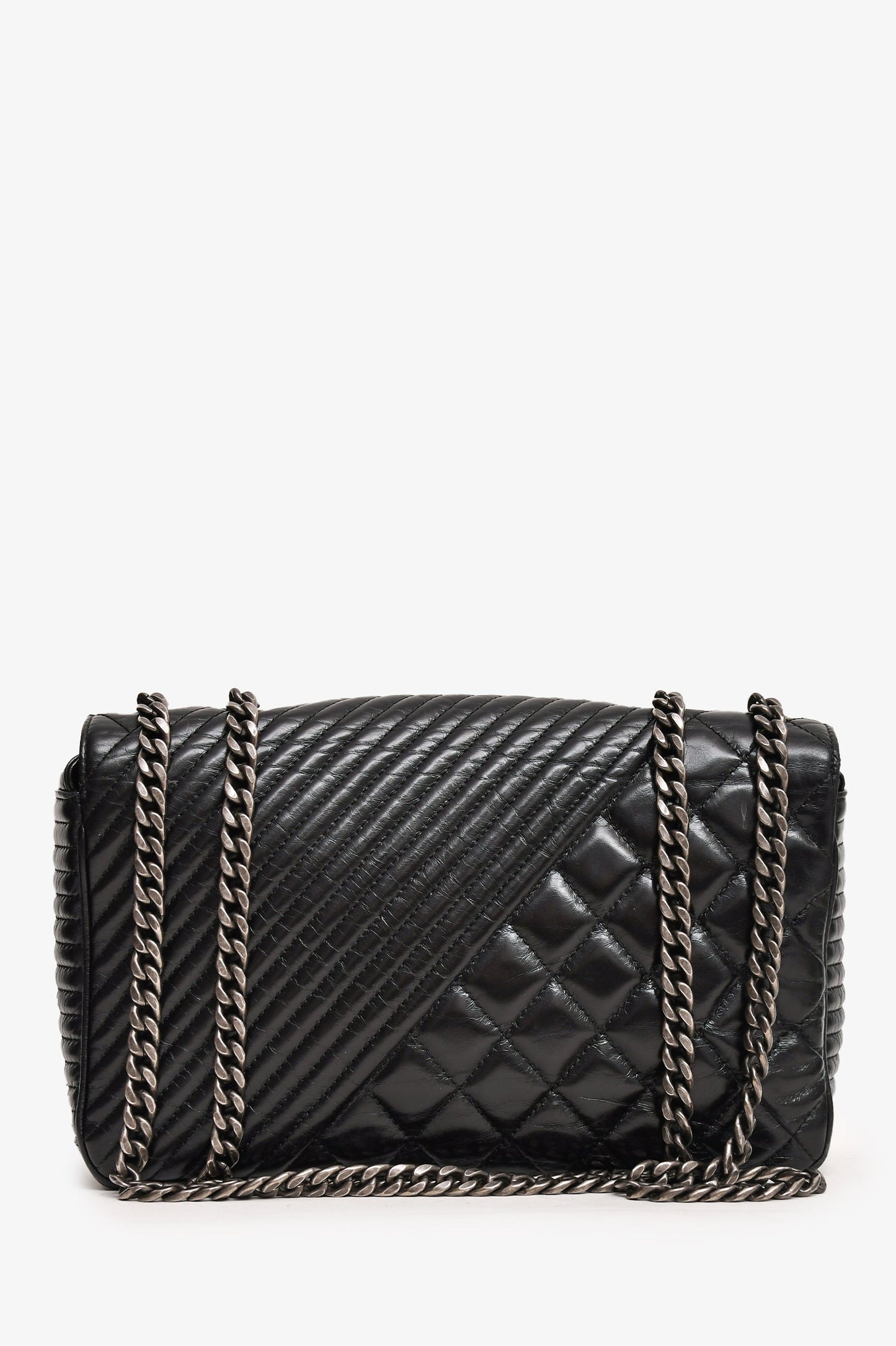 Chanel 2014 Black Glazed Leather Coco Boy Flap Bag