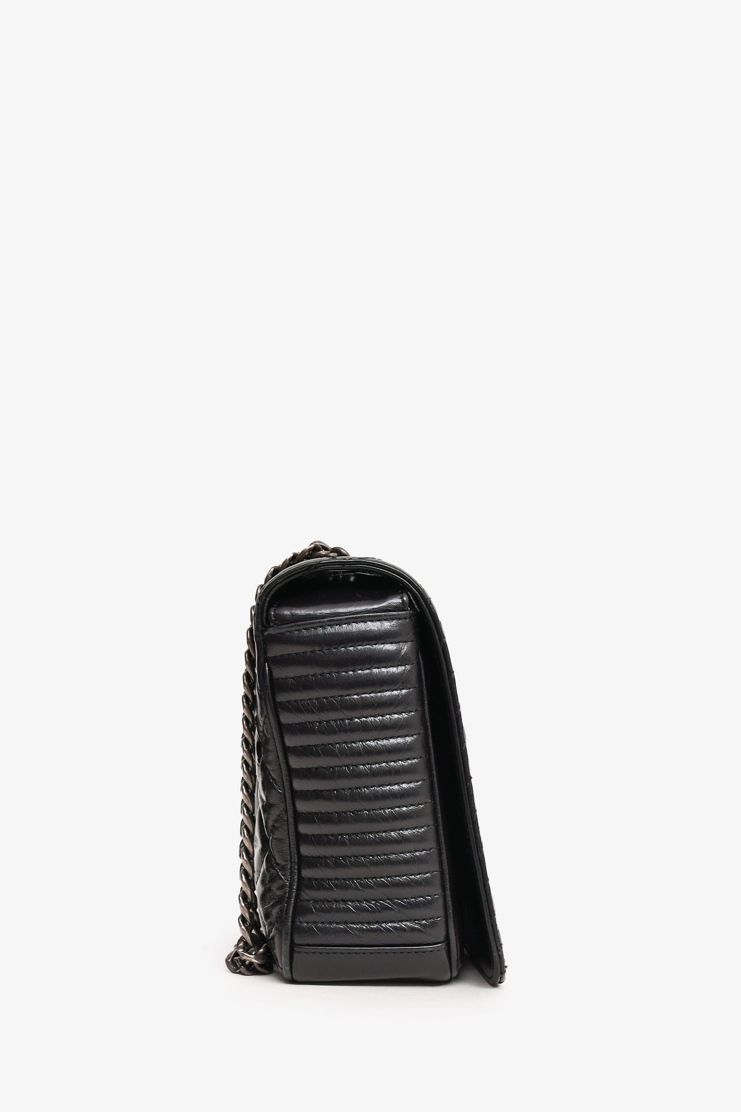 Chanel 2014 Black Glazed Leather Coco Boy Flap Bag