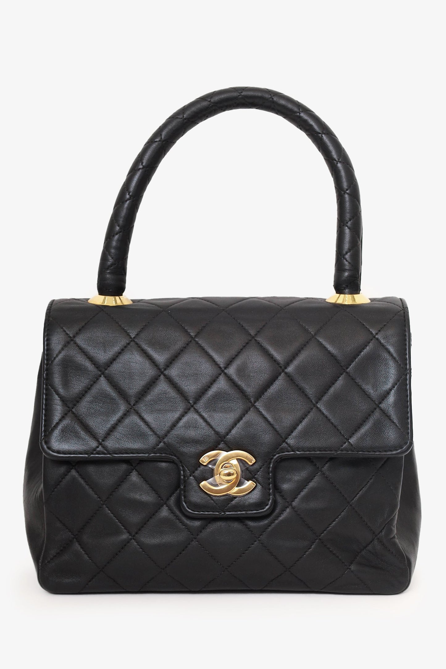 Chanel 1991-94 Black Quilted Lambskin Kelly Top Handle Bag