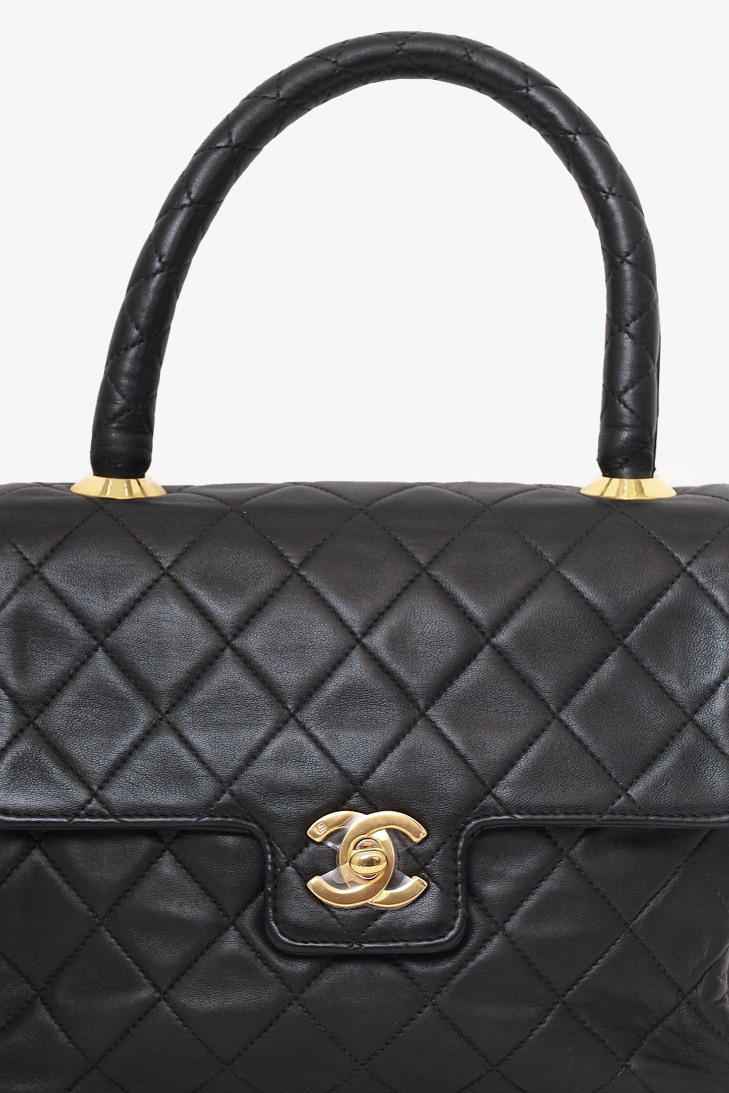 Chanel 1991-94 Black Quilted Lambskin Kelly Top Handle Bag