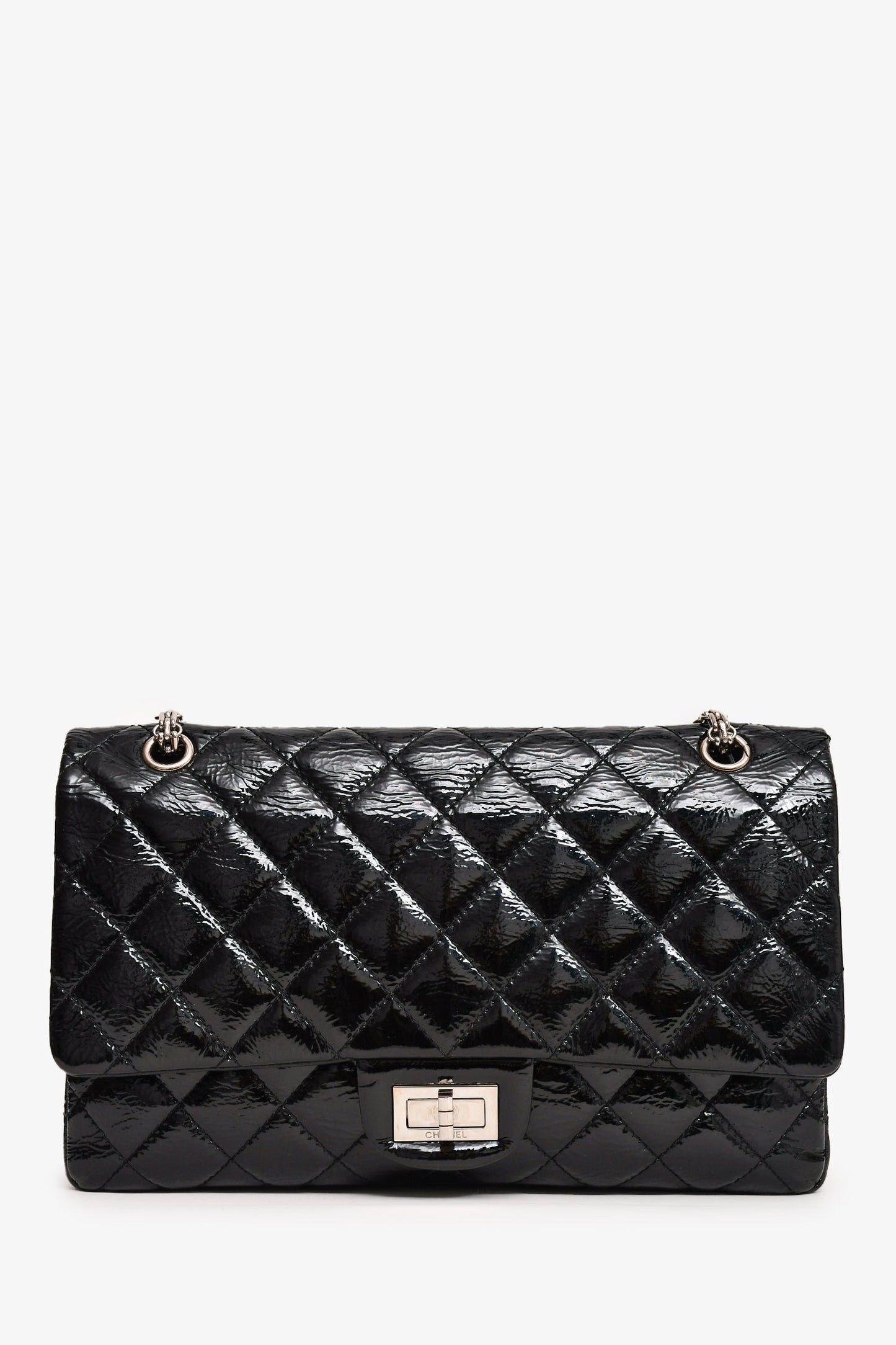 Chanel 2010-11 Black Patent Leather 2.55 Large 227 Flap Bag SHW