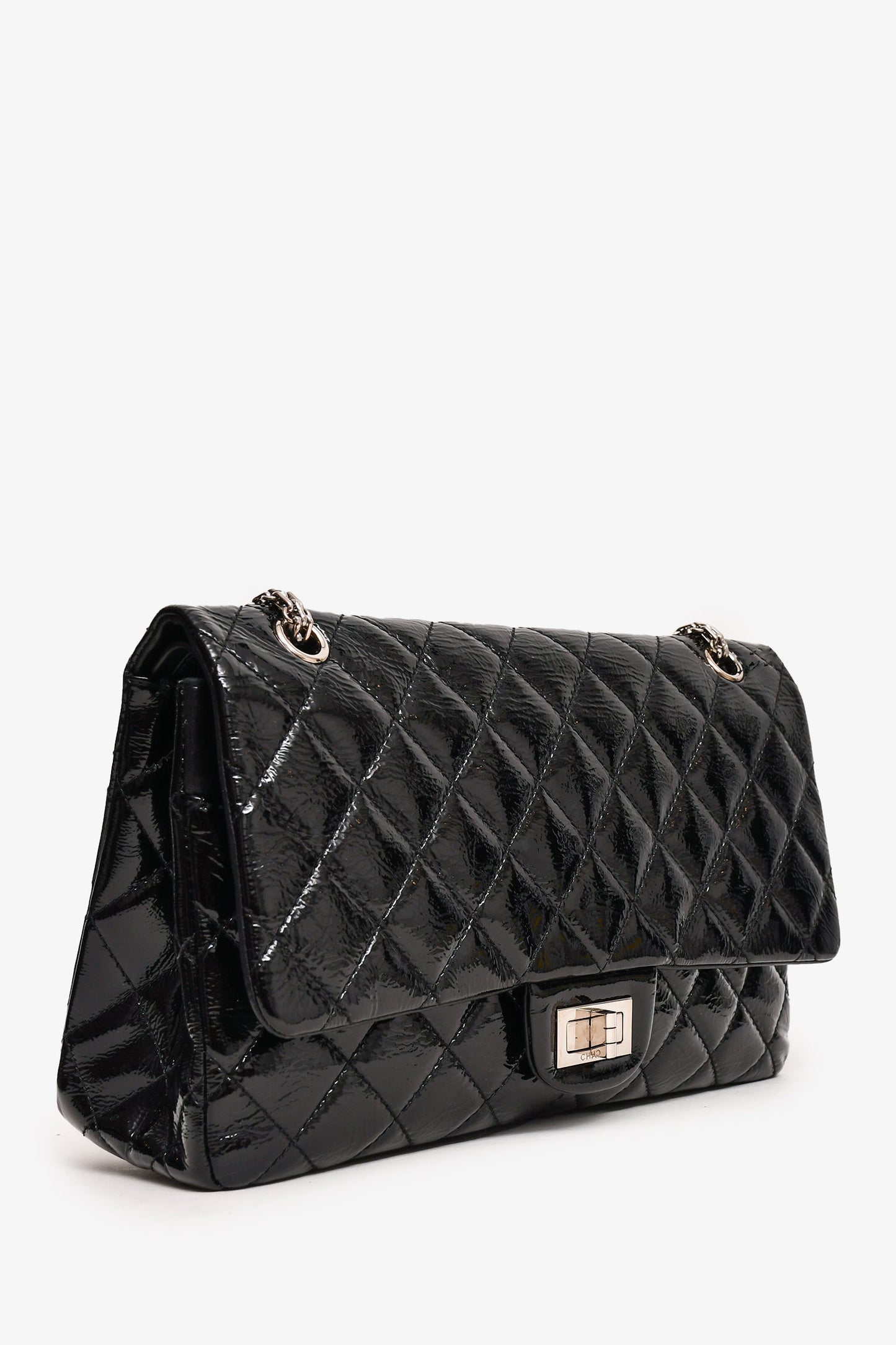 Chanel 2010-11 Black Patent Leather 2.55 Large 227 Flap Bag SHW