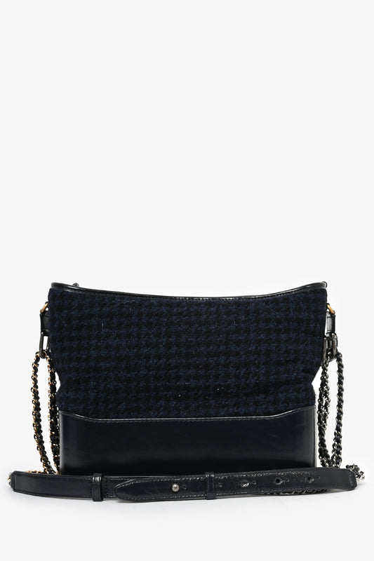 Chanel 2017 Navy/Black Tweed Hobo Large Gabrielle Crossbody Bag