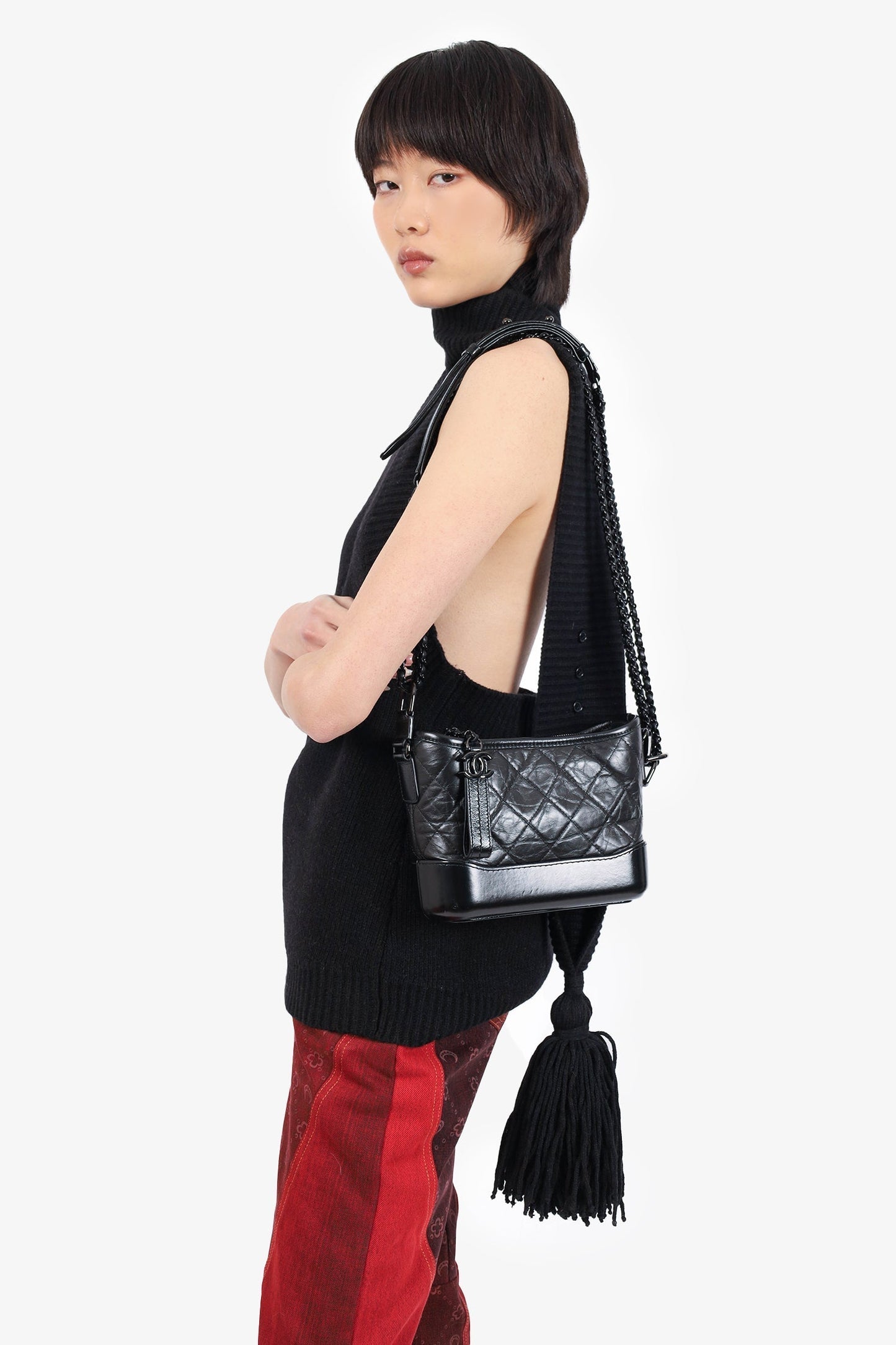 Chanel 2019 So Black Quilted Leather Small Gabrielle Crossbody Bag