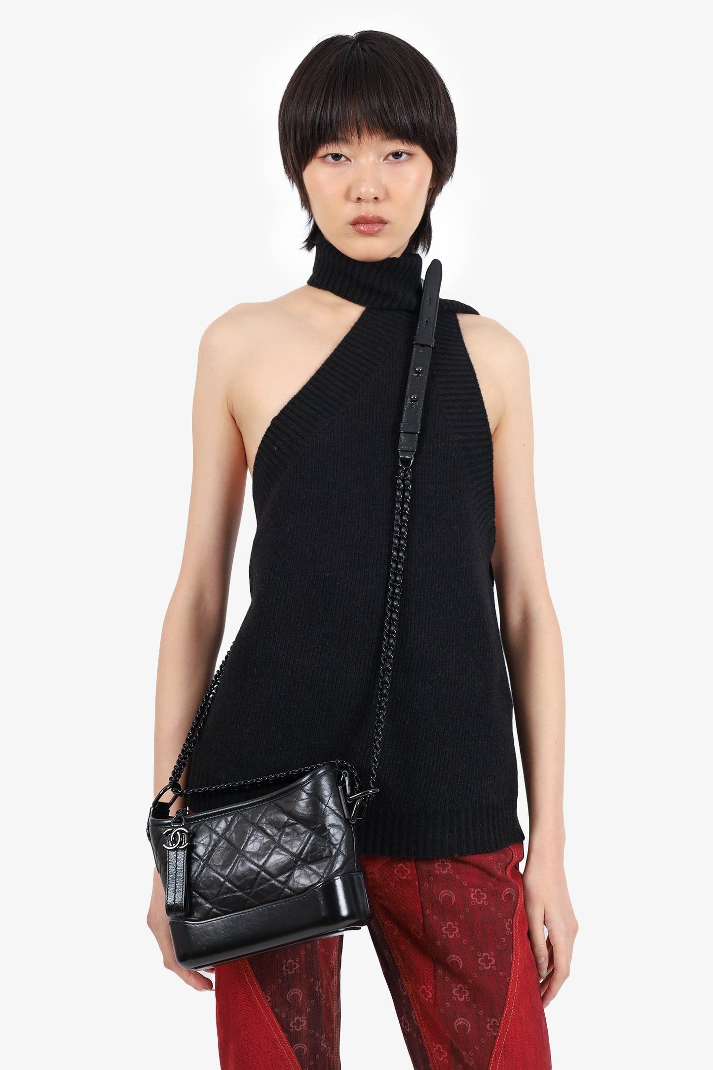 Chanel 2019 So Black Quilted Leather Small Gabrielle Crossbody Bag