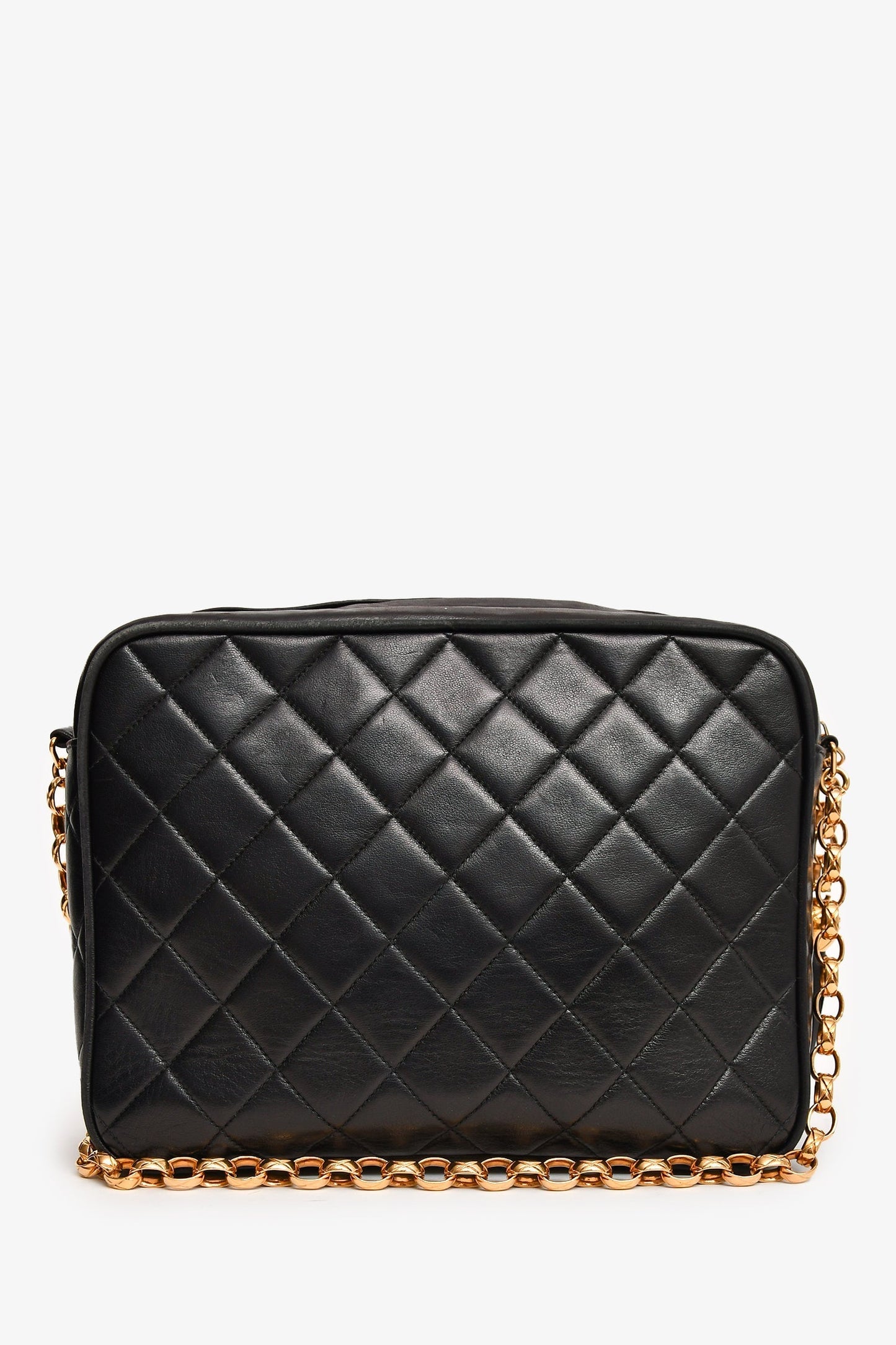 Chanel 1991-4 Black Leather Quilted Turn Lock Camera Crossbody