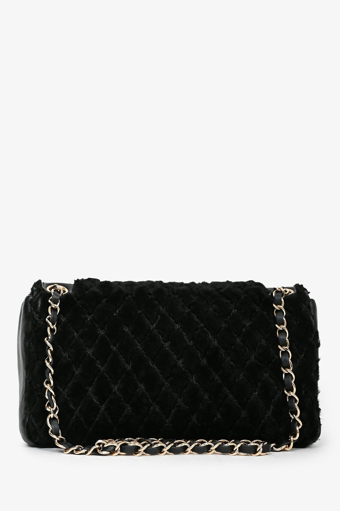 Chanel 2008/09 Black Rabbit Fur/Calfskin Leather Flap Bag
