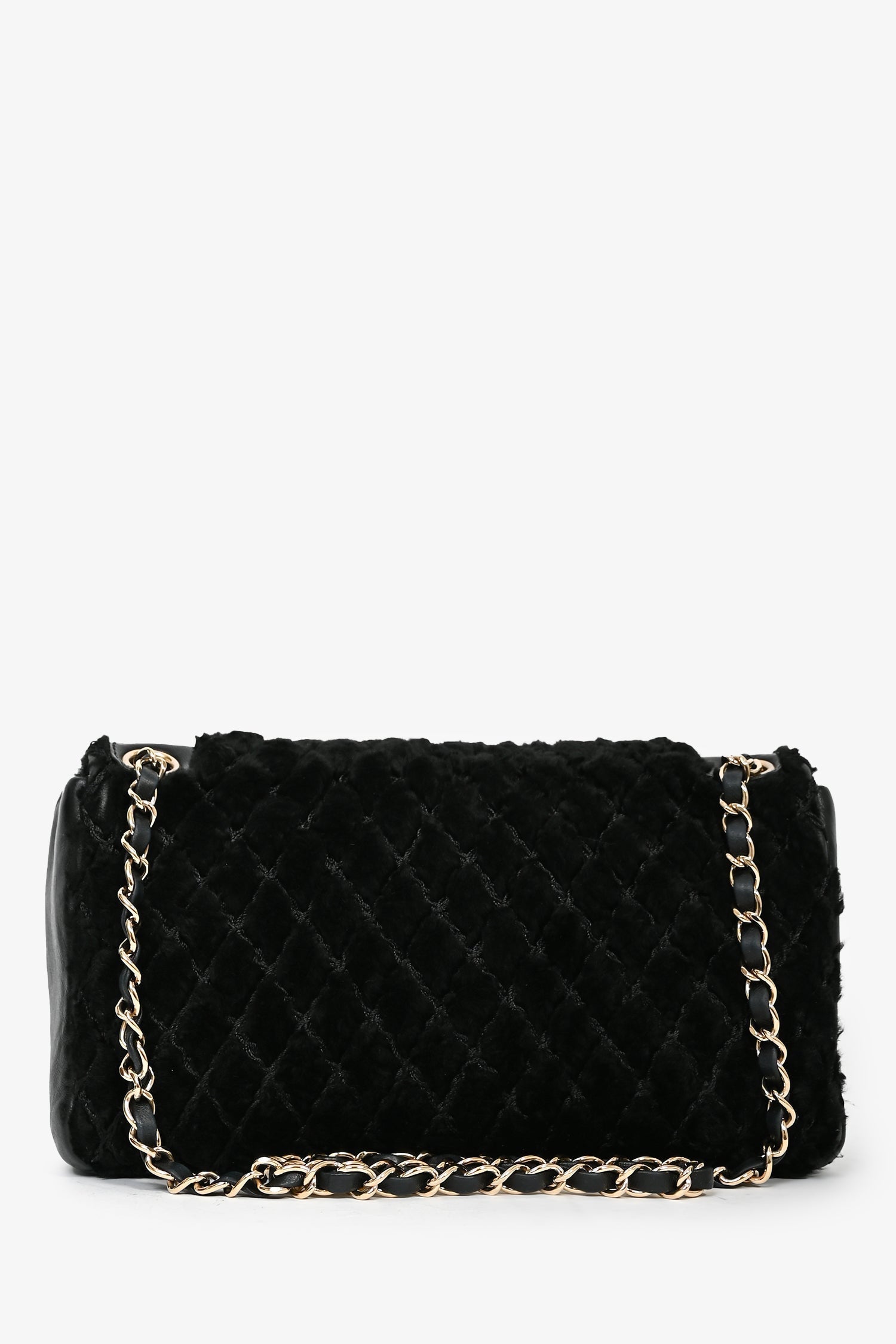 Chanel 2008/09 Black Rabbit Fur/Calfskin Leather Flap Bag
