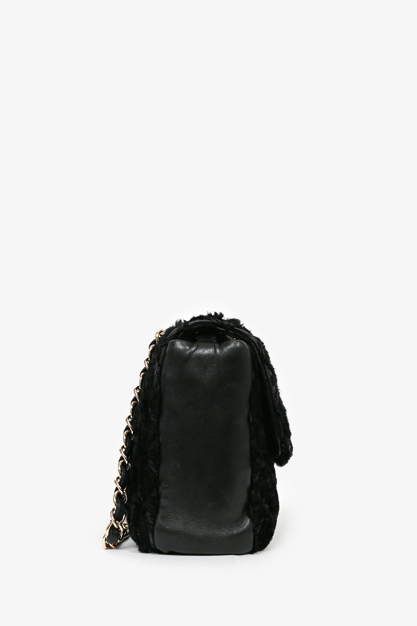 Chanel 2008/09 Black Rabbit Fur/Calfskin Leather Flap Bag